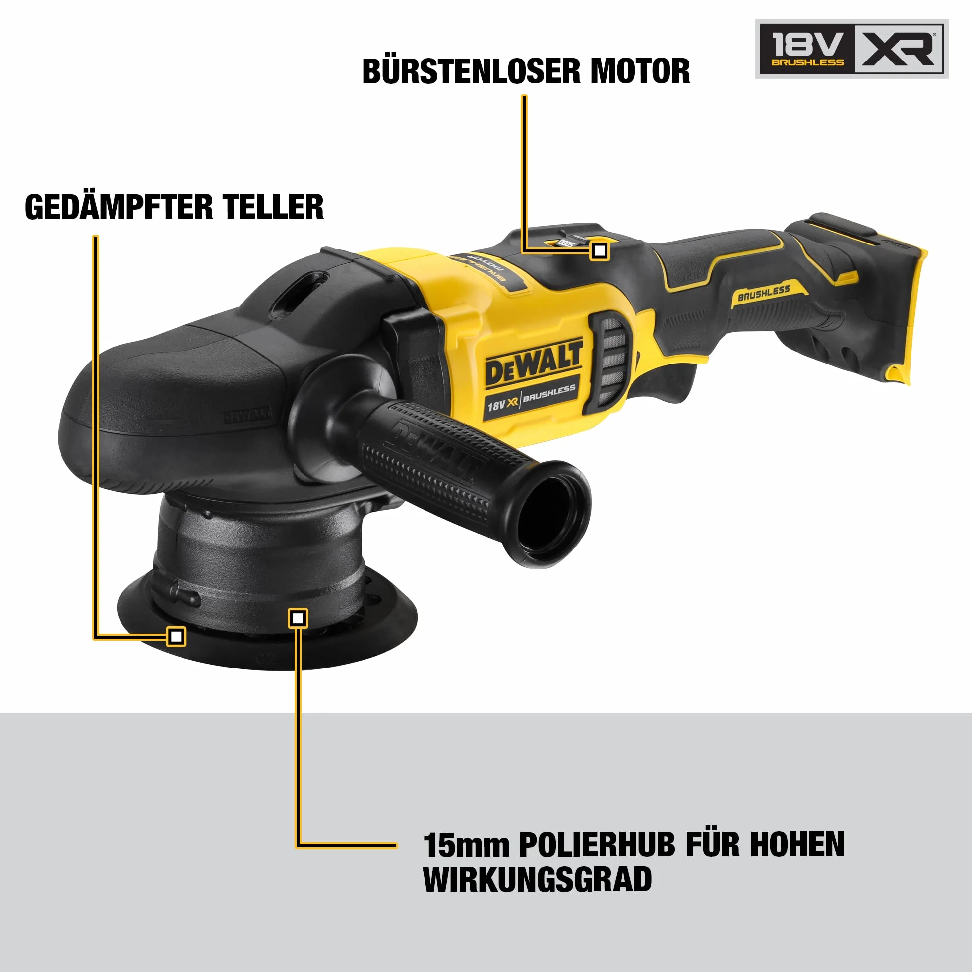 Polerka Mimośrodowa Aku 18V 125mm Wersja Body DeWalt ŻÓŁTY