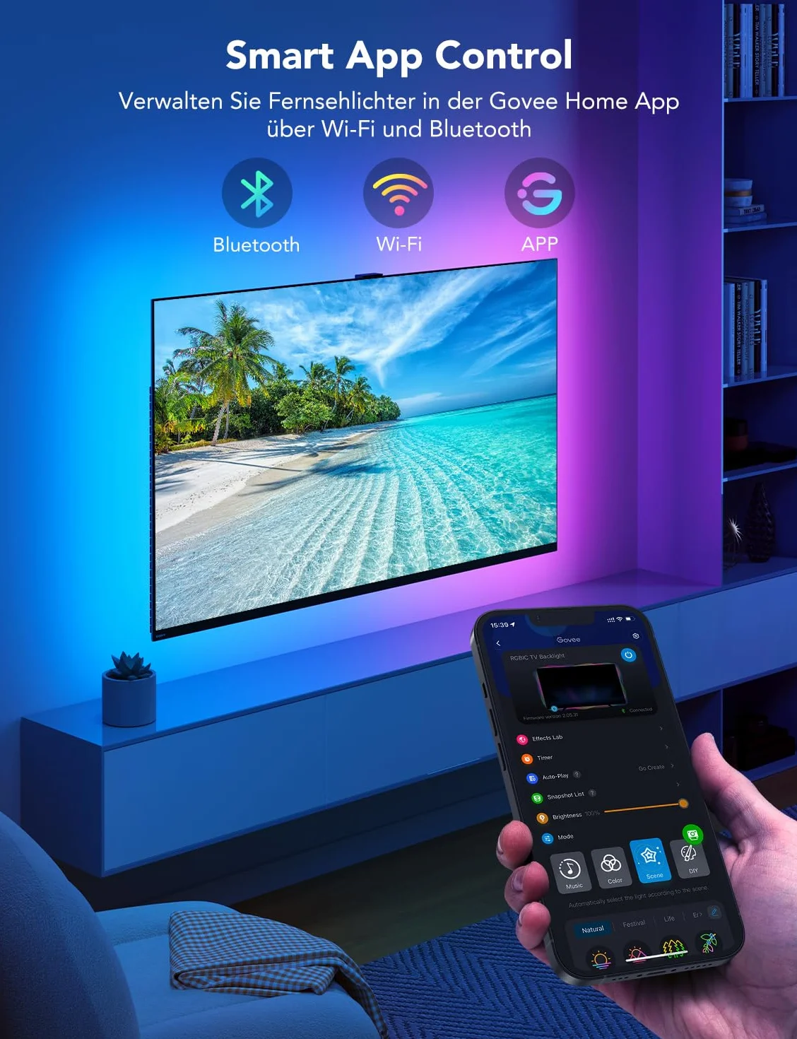 Govee Podświetlenie LED Telewizora, Taśma LED RGBIC do Telewizorów 55-65 cali, Inteligentna Taśma LED 3,8 M Ze sterowaniem Bluetooth i Wi-Fi, Współpracuje z Alexą, Synchronizacja Muzyki