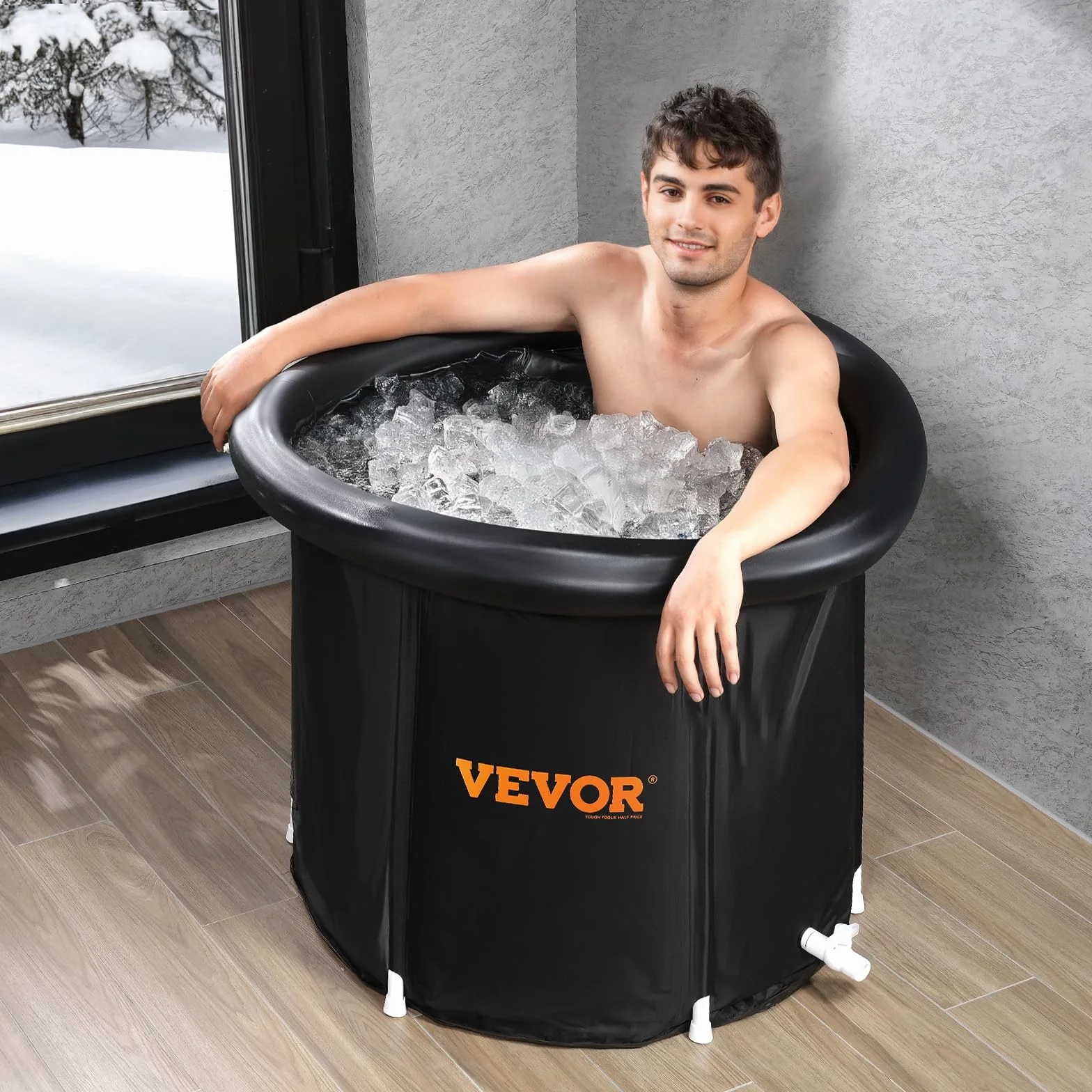 VEVOR Wanna lodowa 90 cm 370 l terapeutyczna z pokrywą składana nadmuchiwana