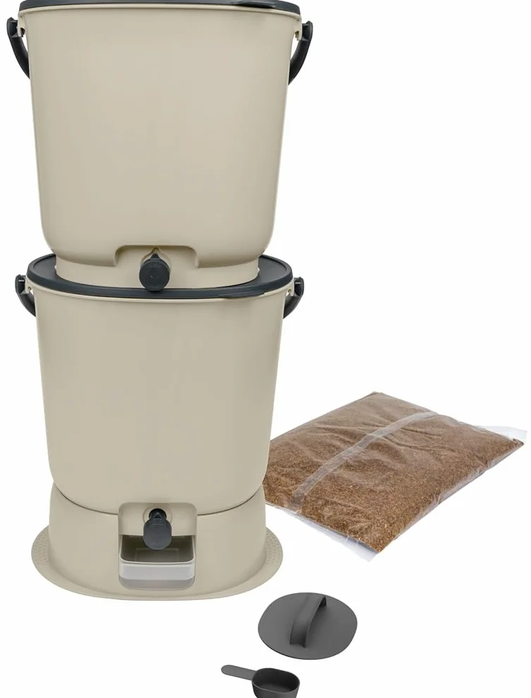 Zestaw 2 kompostowników Bokashi Essential 15,3L + 1 kg do mózgu + 1 baza kremowa