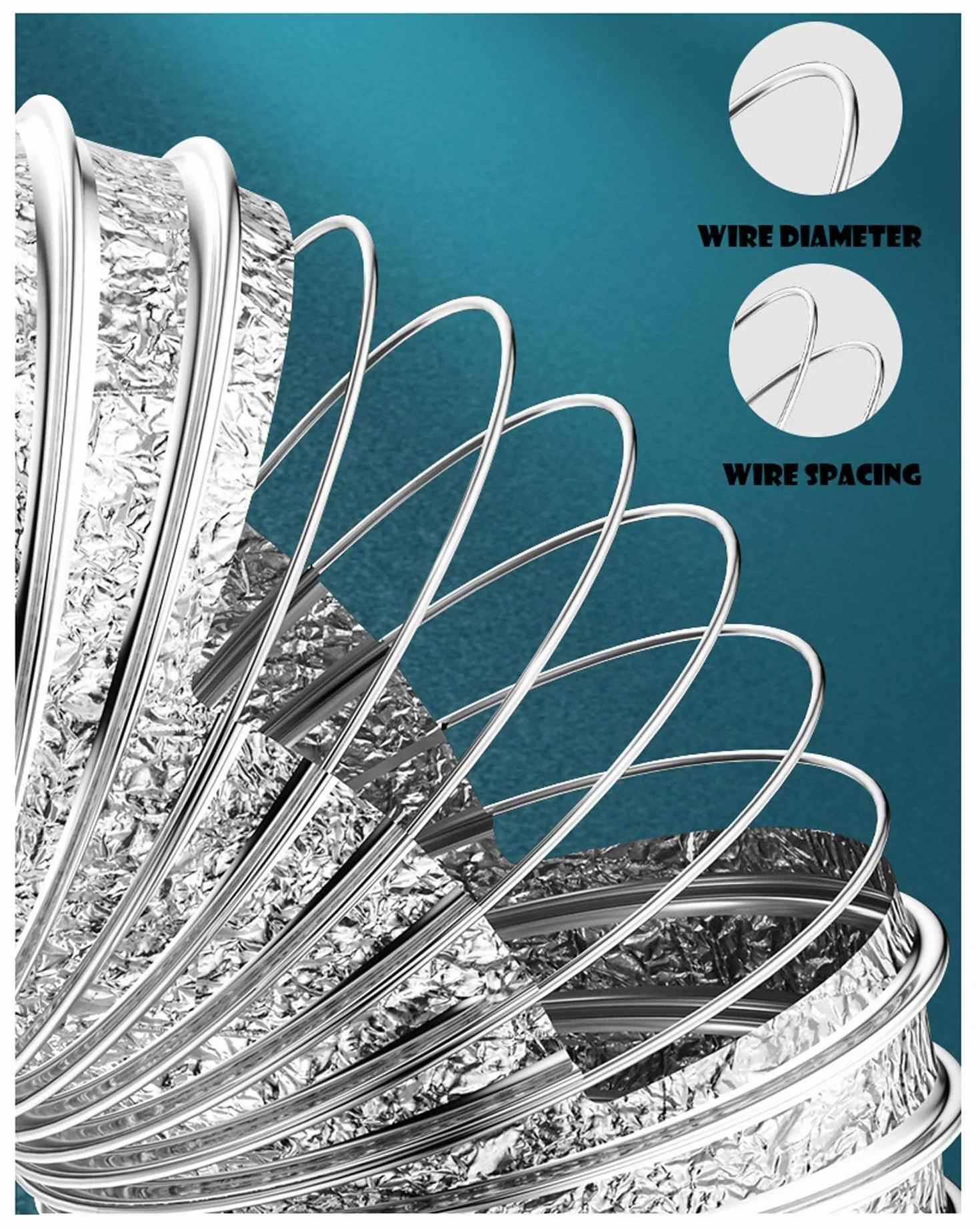 Aluminiowe węże wyciągowe, Wąż elastyczny Ø 80-200 mm W zestawie 2 opaski zaciskowe i 1 taśma aluminiowa(4m,150mm)