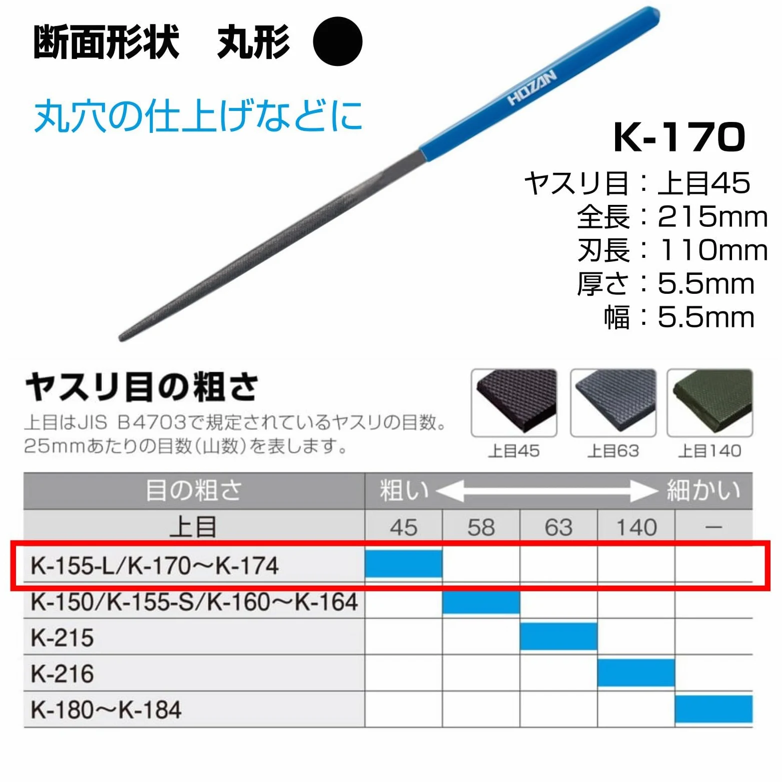 HOZAN Pilnik igłowy 5 szt. zestaw z winylowym etui K-155-S (importowany z Japonii)