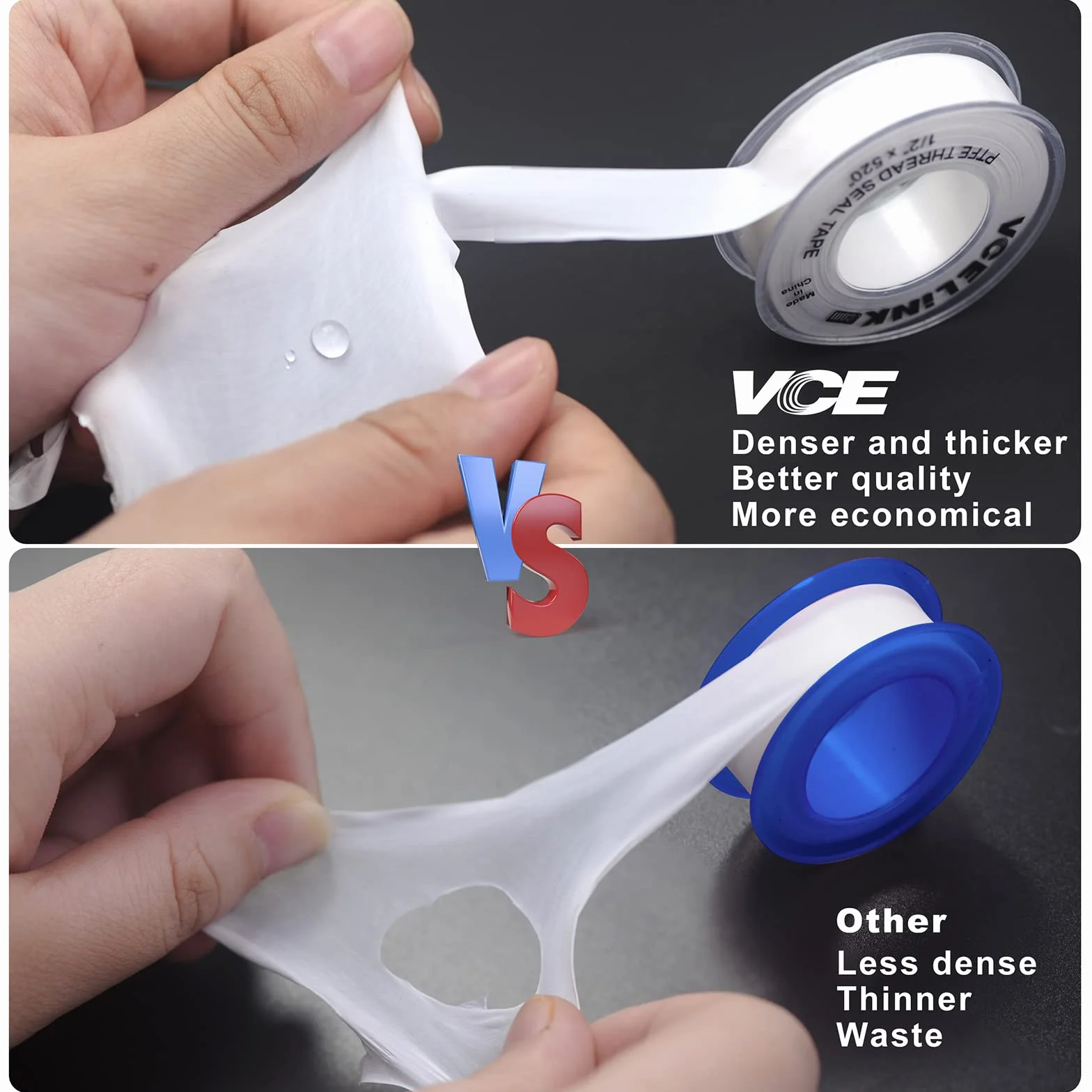 VCE 2-pak PTFE przemysłowa taśma uszczelniająca biała nić taśma uszczelniająca, 12 mm x 13 m