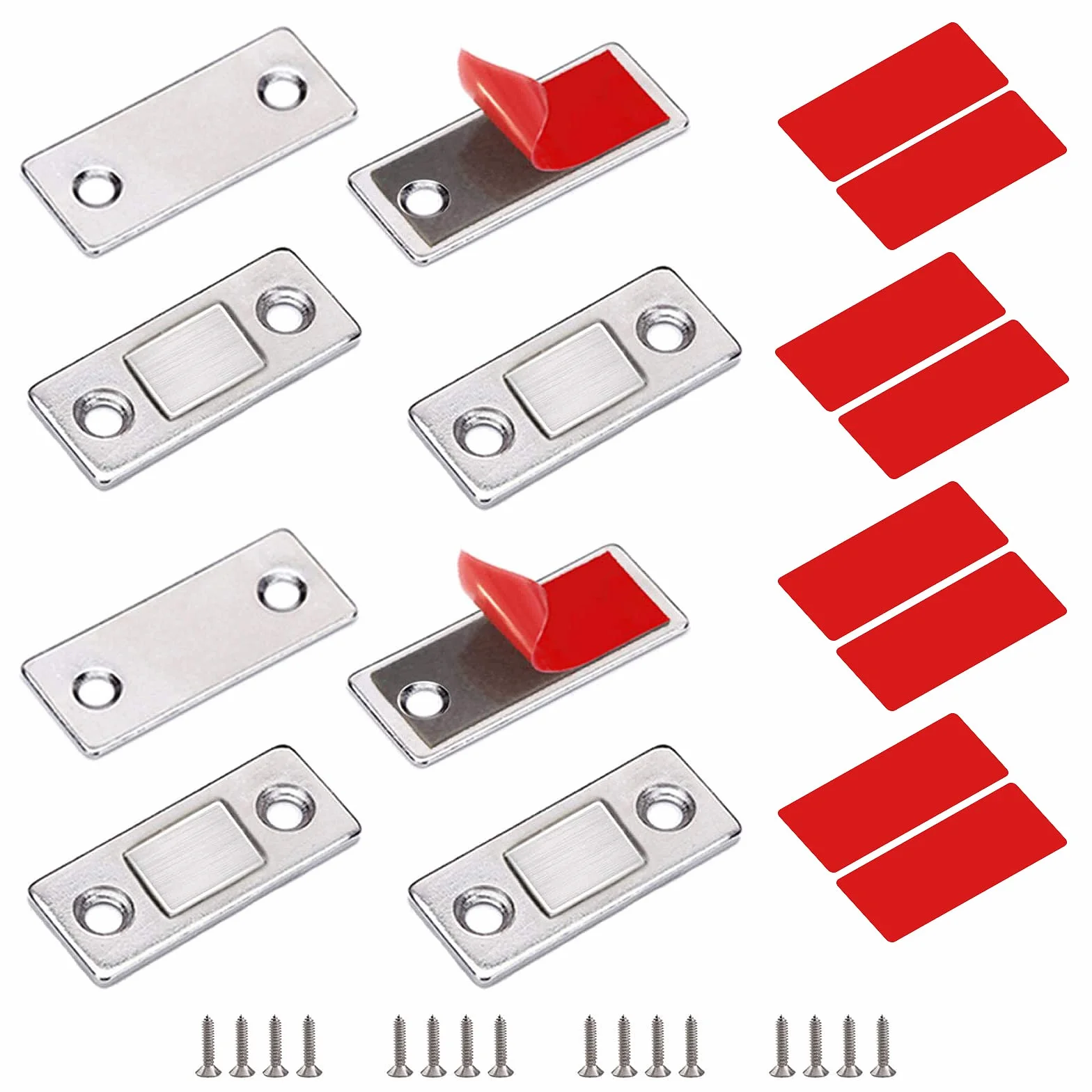 Magnesy na drzwi szafy, mocne, magnetyczne, 4 sztuki, samoprzylepne do mebli, do szafy, ze stali nierdzewnej, magnesy meblowe do drzwi przesuwnych, kuchni, okien, szafy