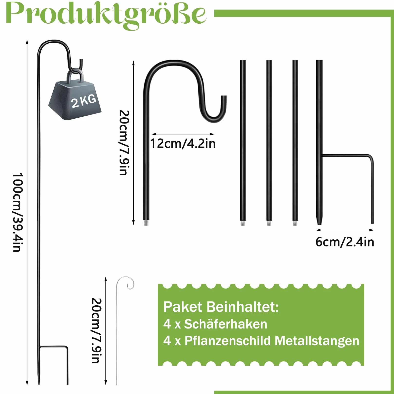 Haczyki pasterskie 100 cm 4 sztuki z tabliczkami regulacja wysokości metalowy pręt ogrodowy
