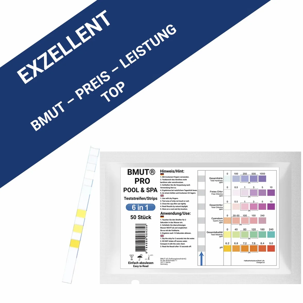 Tester wody basenowej 6 w 1, papier testowy chloru i pH