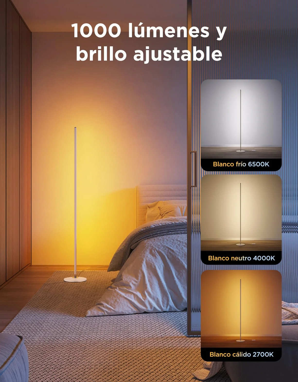 Govee Lampa stojąca LED do salonu, złota