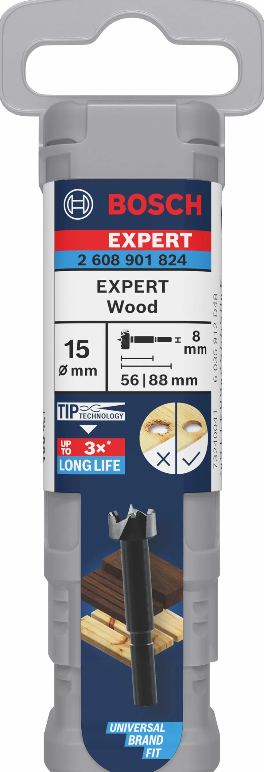 Bosch 1x Wiertło Forstner EXPERT Wood (do Miękkie drewno, Twarde drewno, Ø 15,00 mm, Professional Akcesoria Wiertarki)