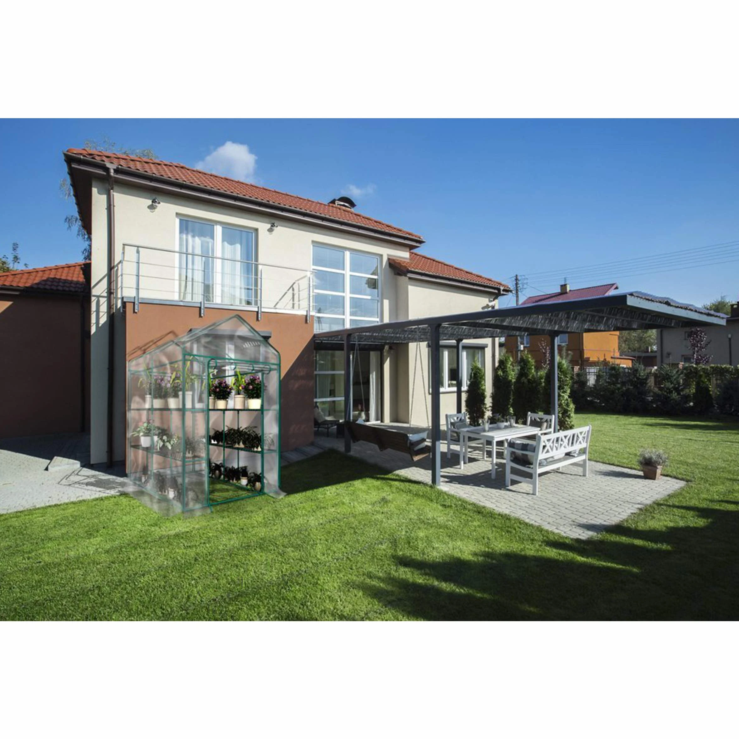 Home-Complete Szklarnia do chodzenia – do wewnątrz i na zewnątrz z 8 stabilnymi półkami – do uprawy roślin, sadzonek, ziół lub kwiatów w dowolnym stojaku ogrodniczym o każdej porze roku