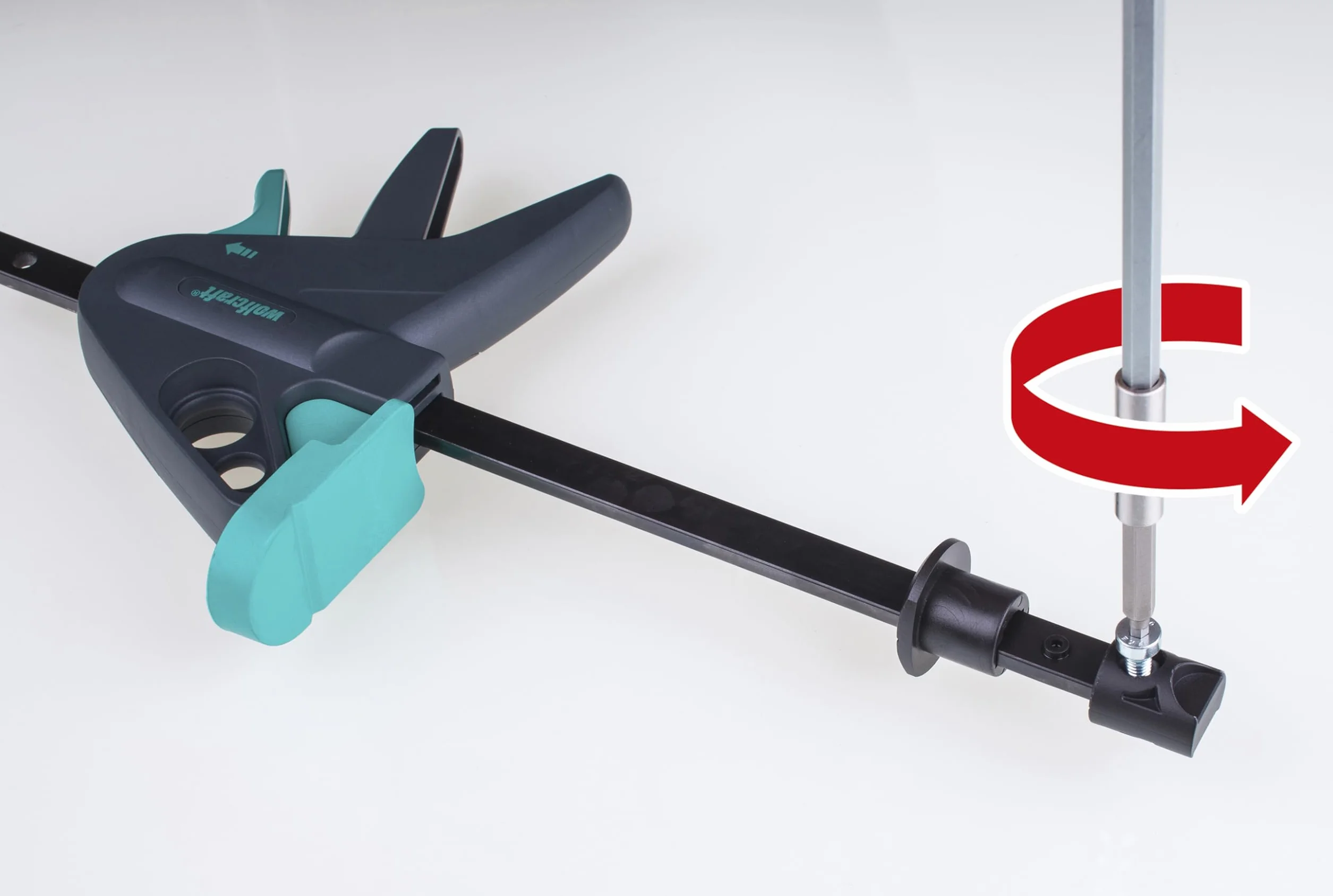 wolfcraft Ścisk do stołów PRO 65-150-W I 3036000 I Do mocowania obrabianych przedmiotów do wszystkich stołów serii MASTER I Siła mocowania 90 kg - Zakres zacisku:120 mm