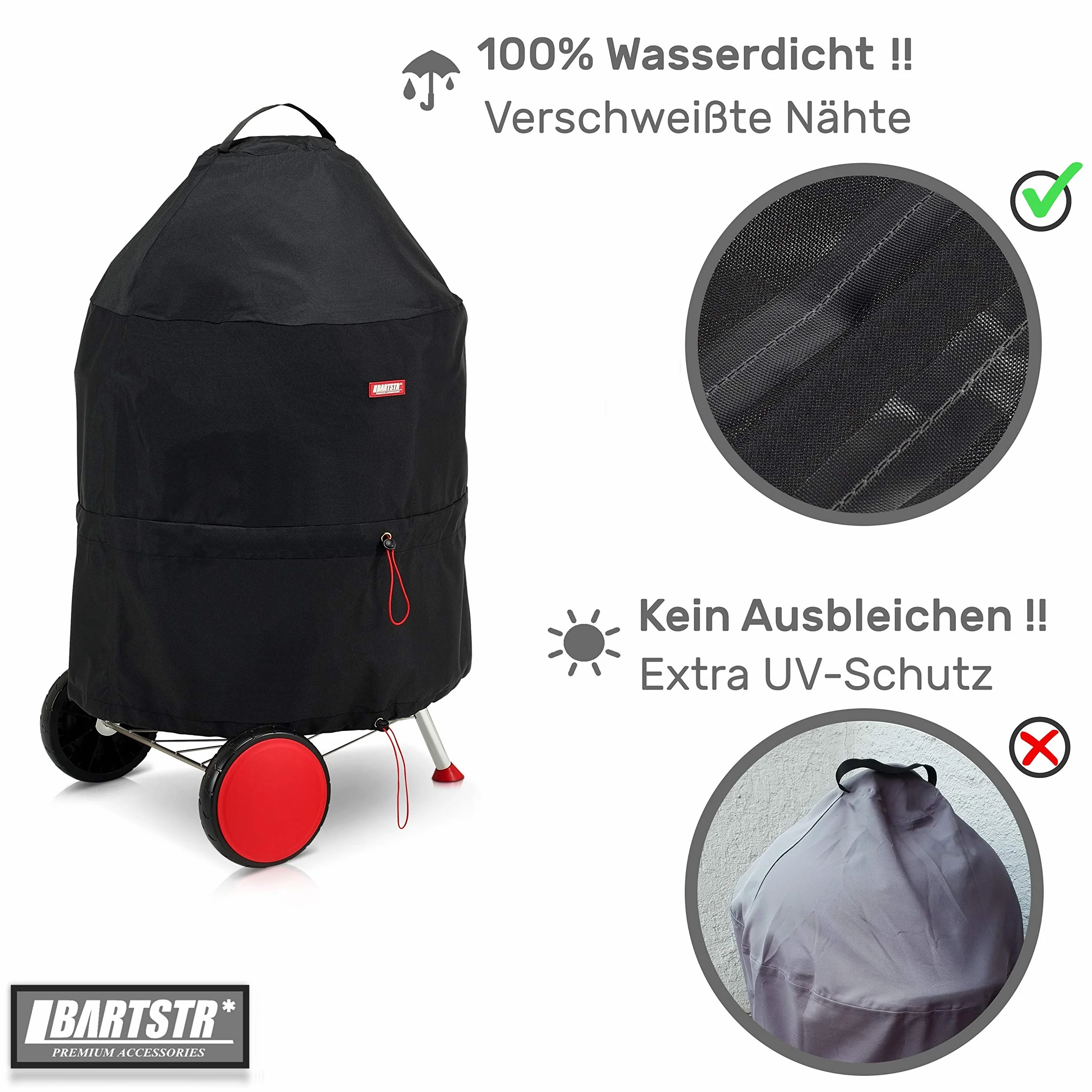 BARTSTR® Pokrywa grilla kulistego 47 cm – 100% wodoszczelna i dodatkowa ochrona przed promieniowaniem UV – osłona grilla kulisty – osłona grilla