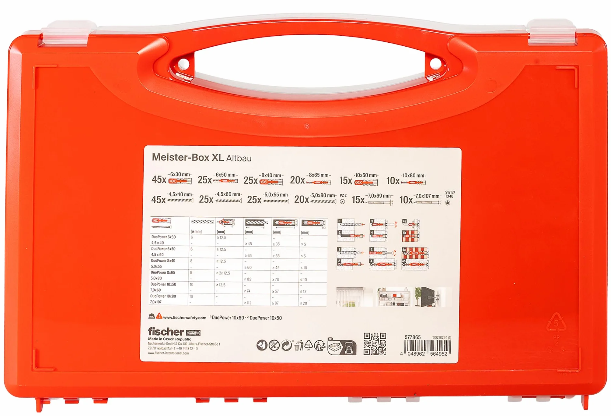 fischer Meister-Box XL stary budynek, 280-częściowy zestaw śrub do kołków, średnica 6-10 mm, długość 30-80 mm, dla majsterkowiczów i profesjonalistów, uniwersalne kołki rozporowe DuoPower, optymalne