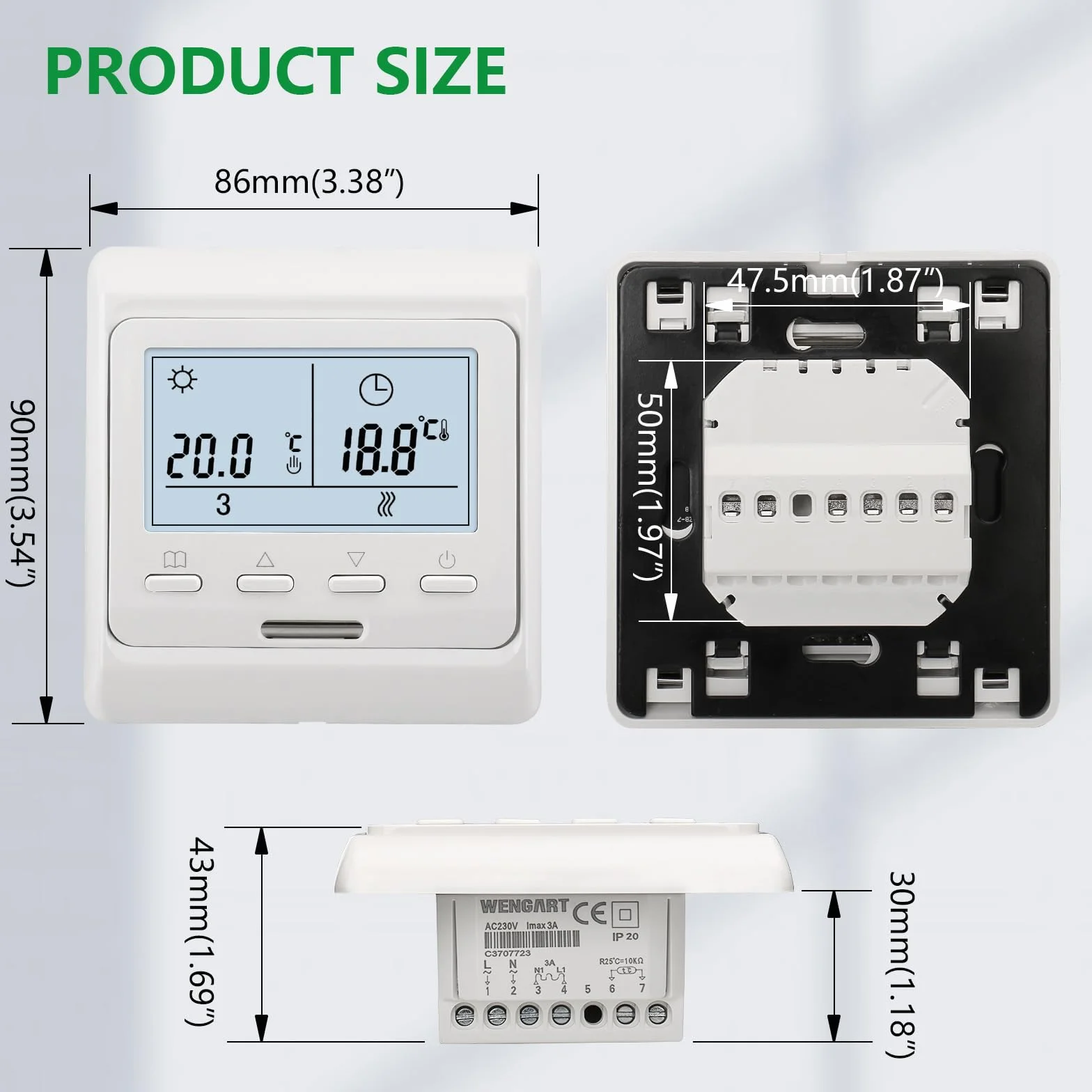 Wengart Termostat programowalny WG806, wyjście 230V 3A, wyświetlacz LCD, przystosowany do ogrzewania wody, biały