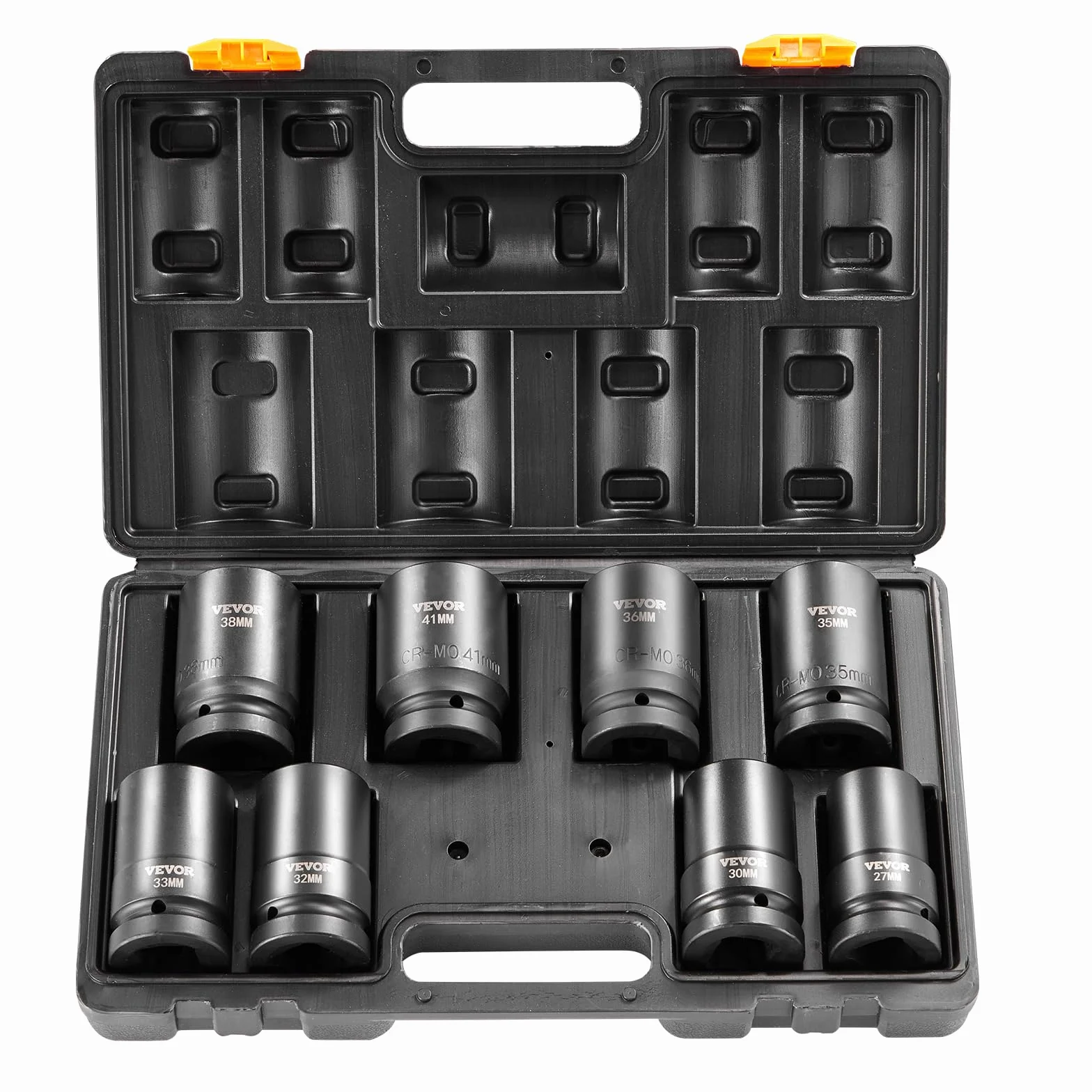 VEVOR Zestaw nasadek udarowych 2,5 cm, 8-częściowy zestaw głębokich nasadek metrycznych, 27-41 mm, 6-punktowa stal stopowa Cr-Mo do automatycznej naprawy, łatwe do odczytania oznaczenia rozmiaru,