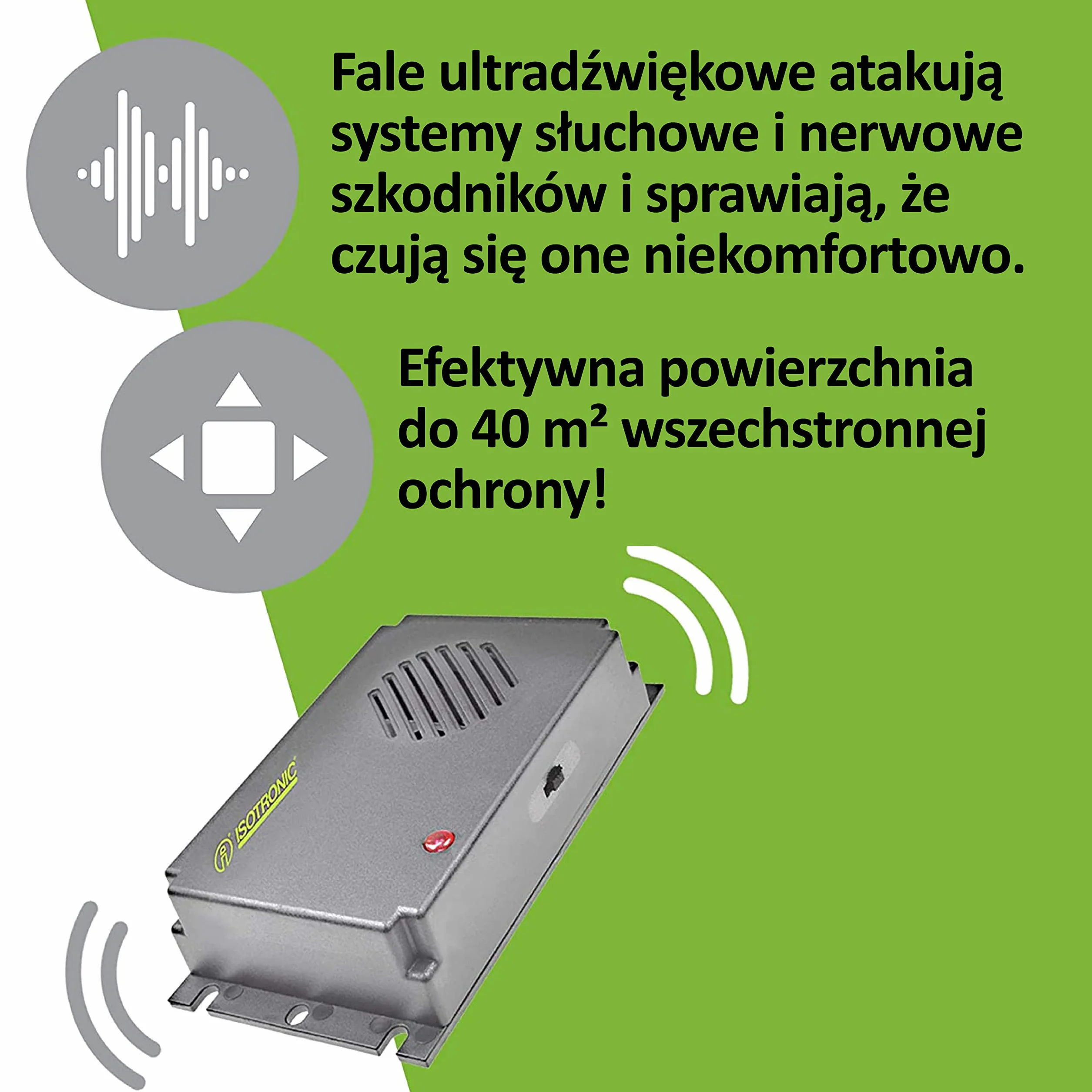 ISOTRONIC 2-częściowy zestaw ultradźwiękowych odstraszaczy myszy i szczurów zasilany bateriami