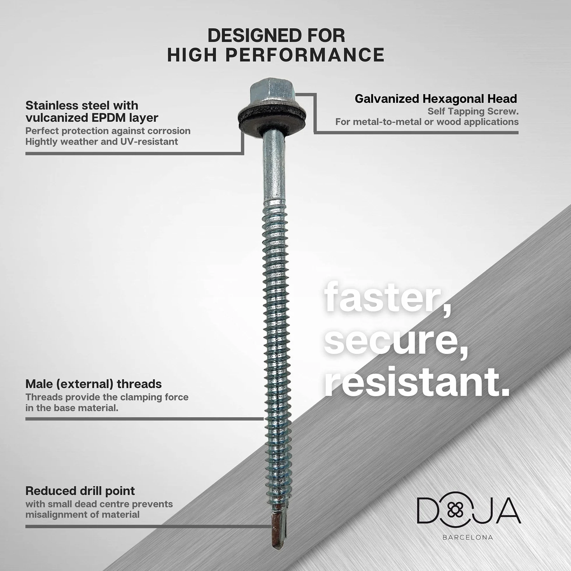 DOJA Industrial | METAL M6 WŚRUBY SAMOGRANICZNEJ | PACK 50 | 6,3 x 100 mm | Śruba do wiertarki samochodowej z sześciokątną końcówką uszczelniającą dla dodatkowego mocowania | Śruba samobójcza do