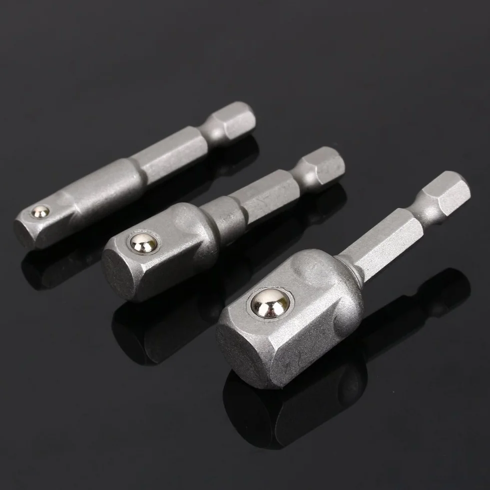 3-częściowy zestaw adapterów nasadowych, adapter gniazda wkrętarki udarowej, 1/4" 3/8" 1/2" Napęd z chwytem sześciokątnym Wiertarka elektryczna wkrętak nasadowy Klucz dynamometryczny do wiertarko-wk