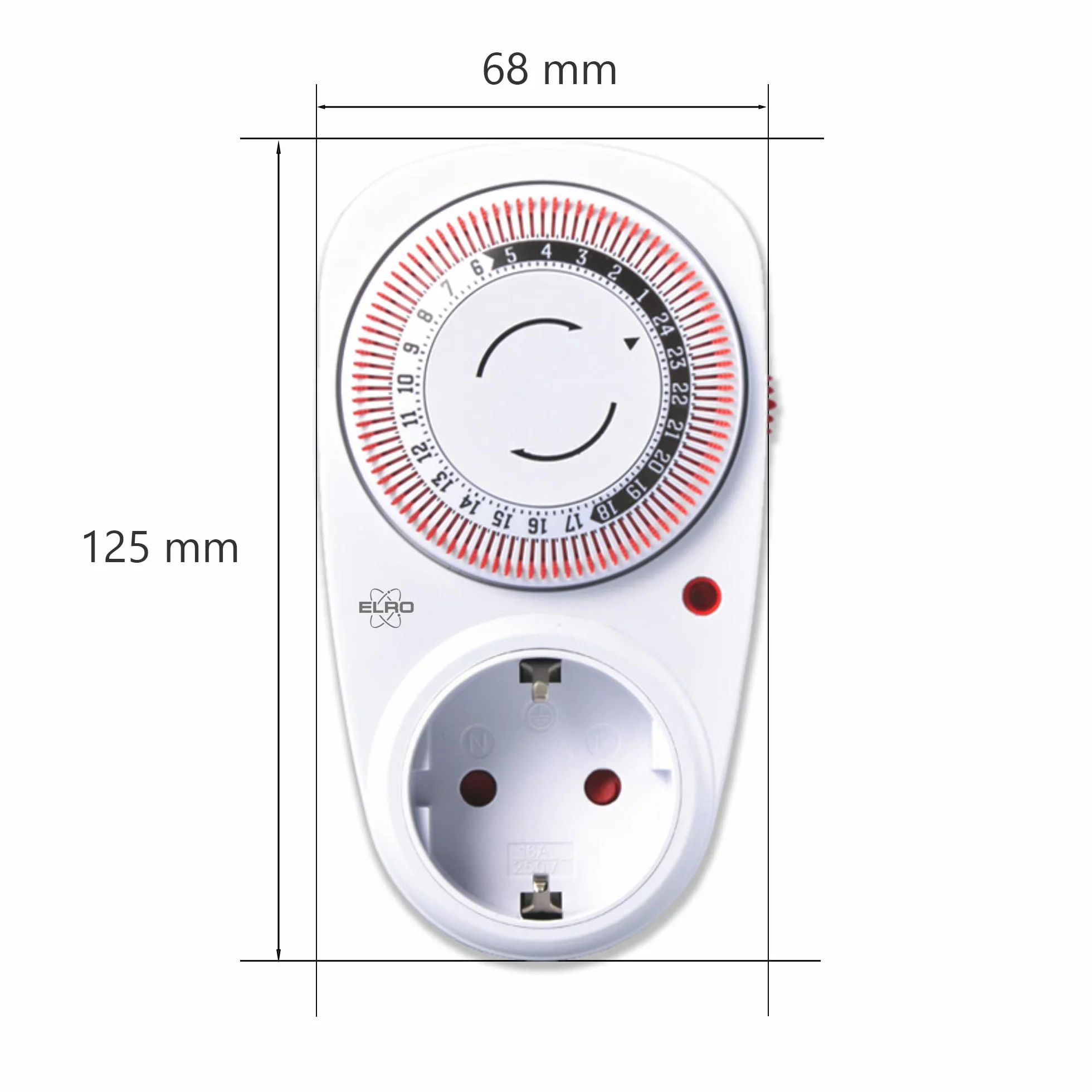 ELRO TI1500 Mechaniczny wyłącznik czasowy/wyłącznik czasowy, kompaktowy, czas przełączania 15 minut, do 3600 W, do użytku wewnątrz