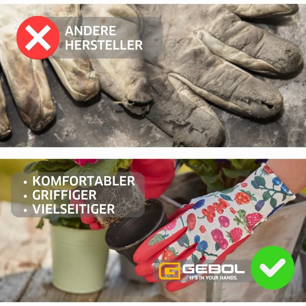 Gebol Gardeluxe "bee-friendly" Flower&Fruit | 1 para | rozm. 8/M | rękawice ogrodowe w stylu pszczół | edycja limitowana | bardzo miękka powłoka | przyjemne dopasowanie | dla kobiet | różowe, kolorowe