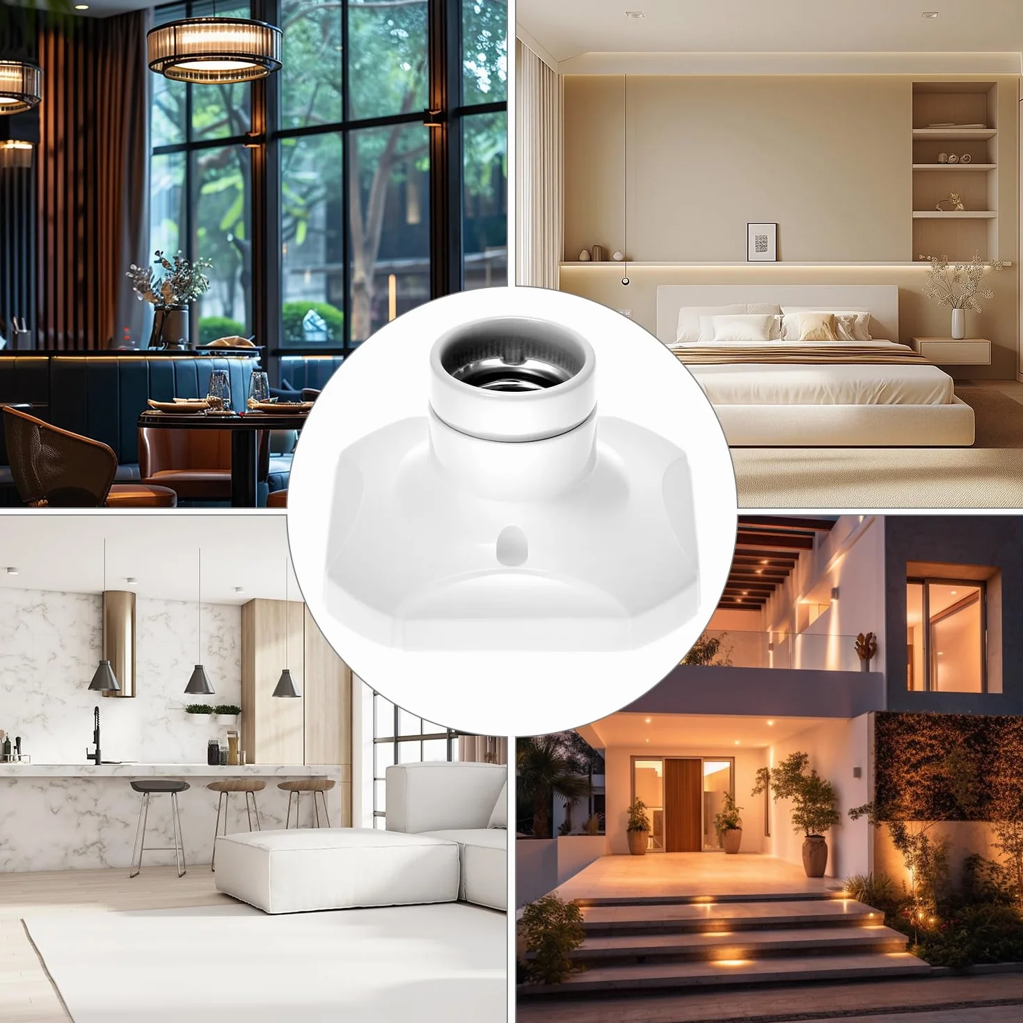 QWORK 4 gniazda żarówki E27, gniazdo śrubowe E27 z ceramiczną podstawą, gniazdo AC 220 V, do żarówek LED