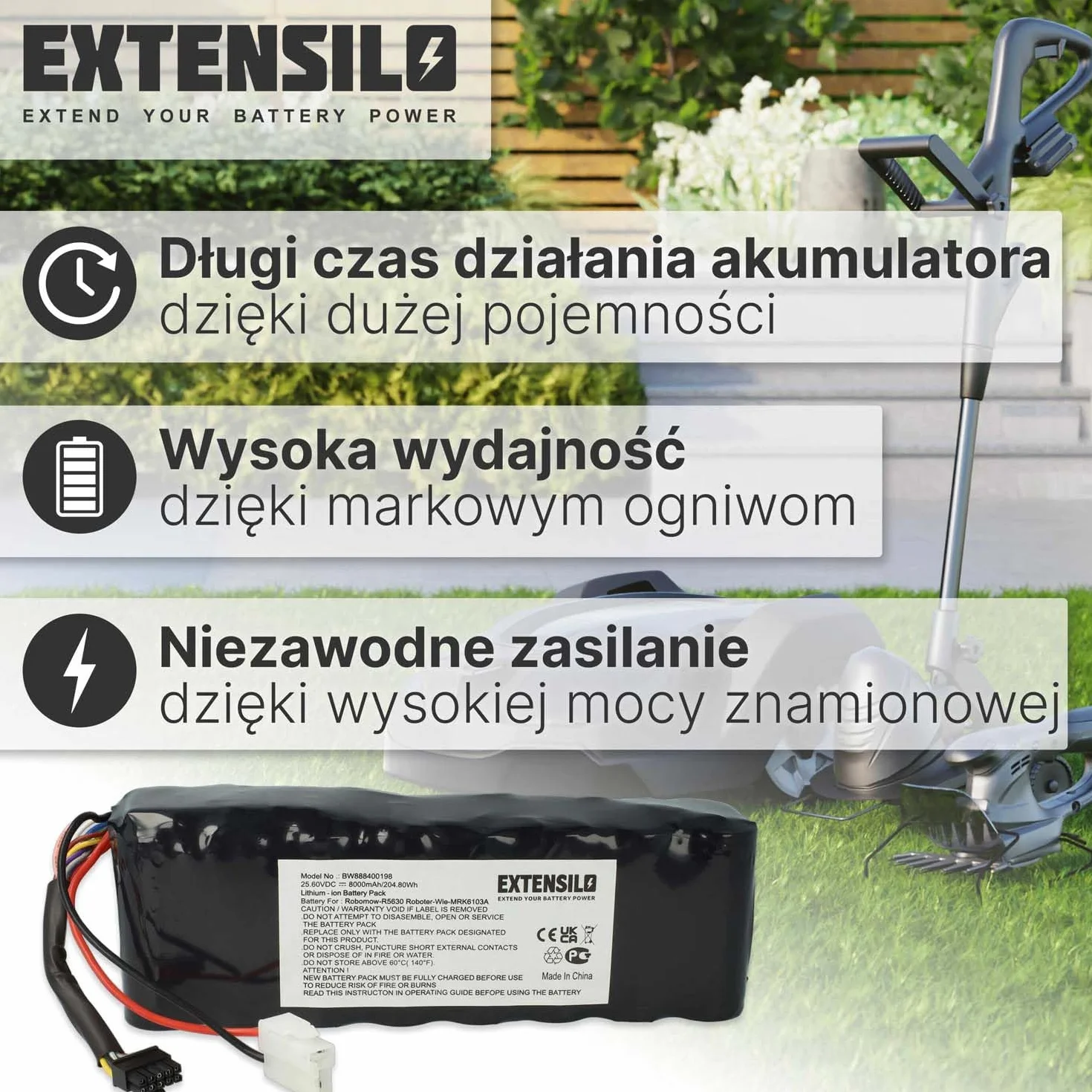 Akumulator zamienny 8000 mAh 25,6 V litowo-jonowy do kosiarek automatycznych BAT6000A BAT6000C BAT6001B