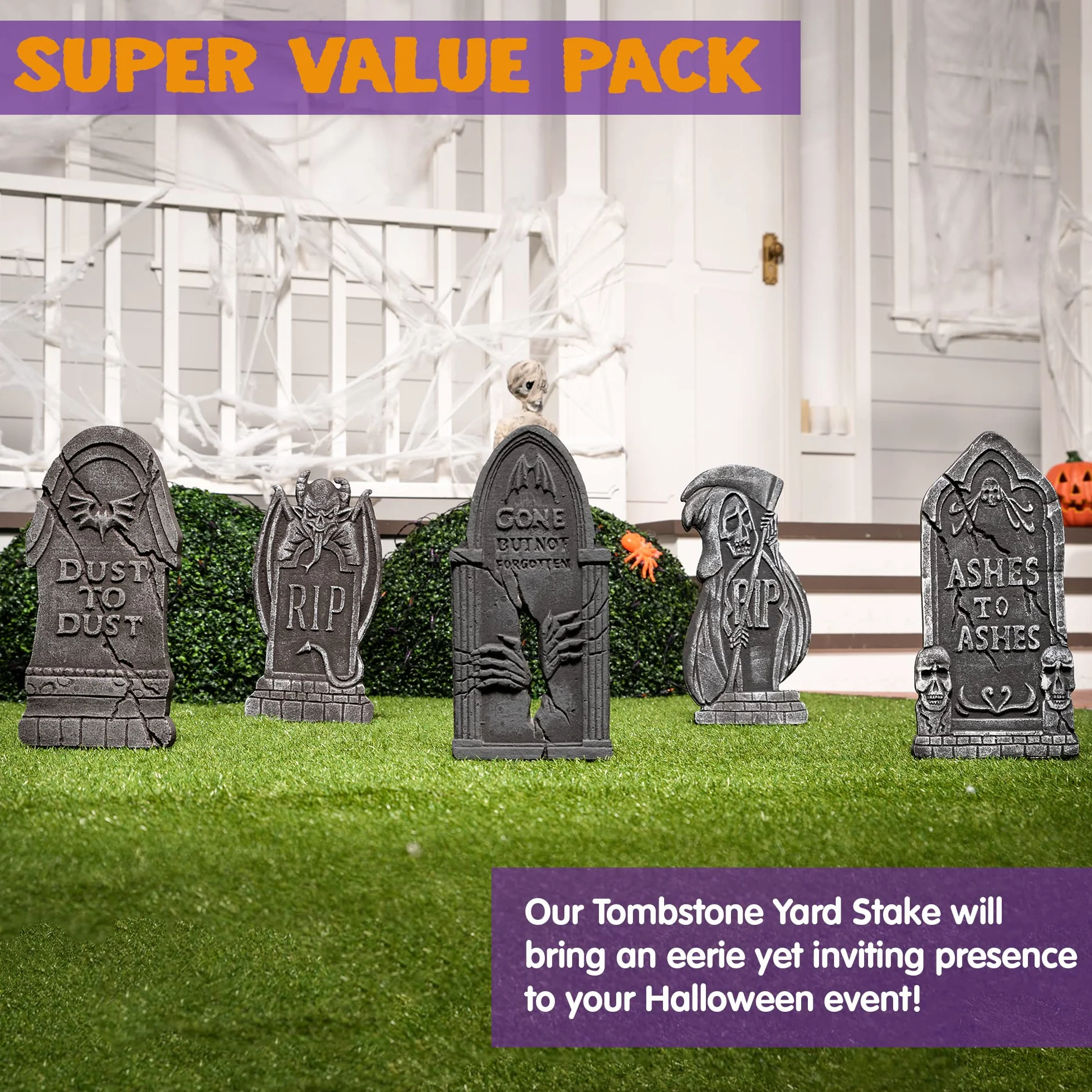 JOYIN 43 cm piankowe nagrobki cmentarne Halloween 5 sztuk dekoracje z 10 metalowymi słupkami