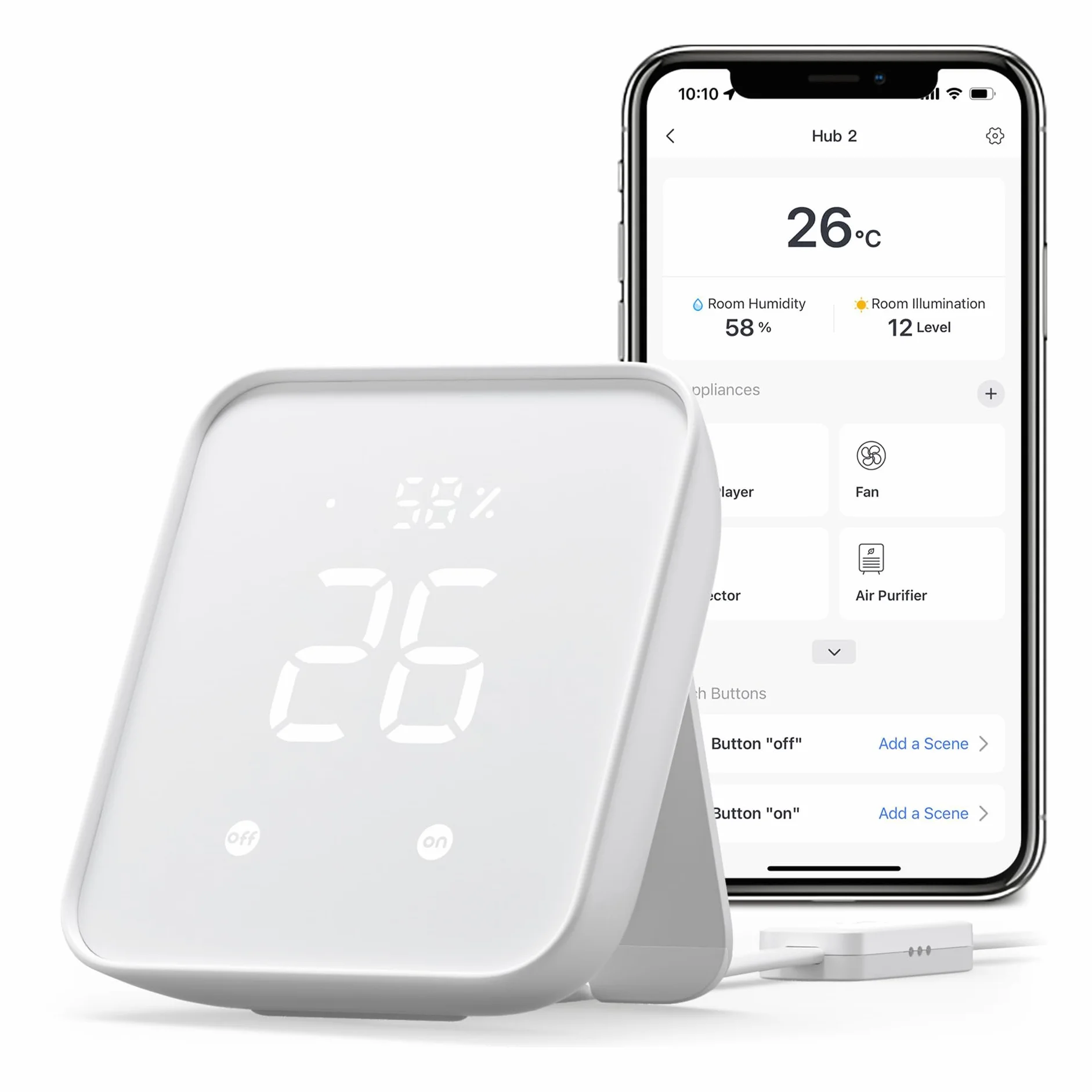 SwitchBot Hub 2, bezprzewodowy termometr higrometr, pilot na podczerwień, łączy SwitchBot z siecią Wi-Fi (2,4 GHz), kompatybilny z Alexa i Google Assistant