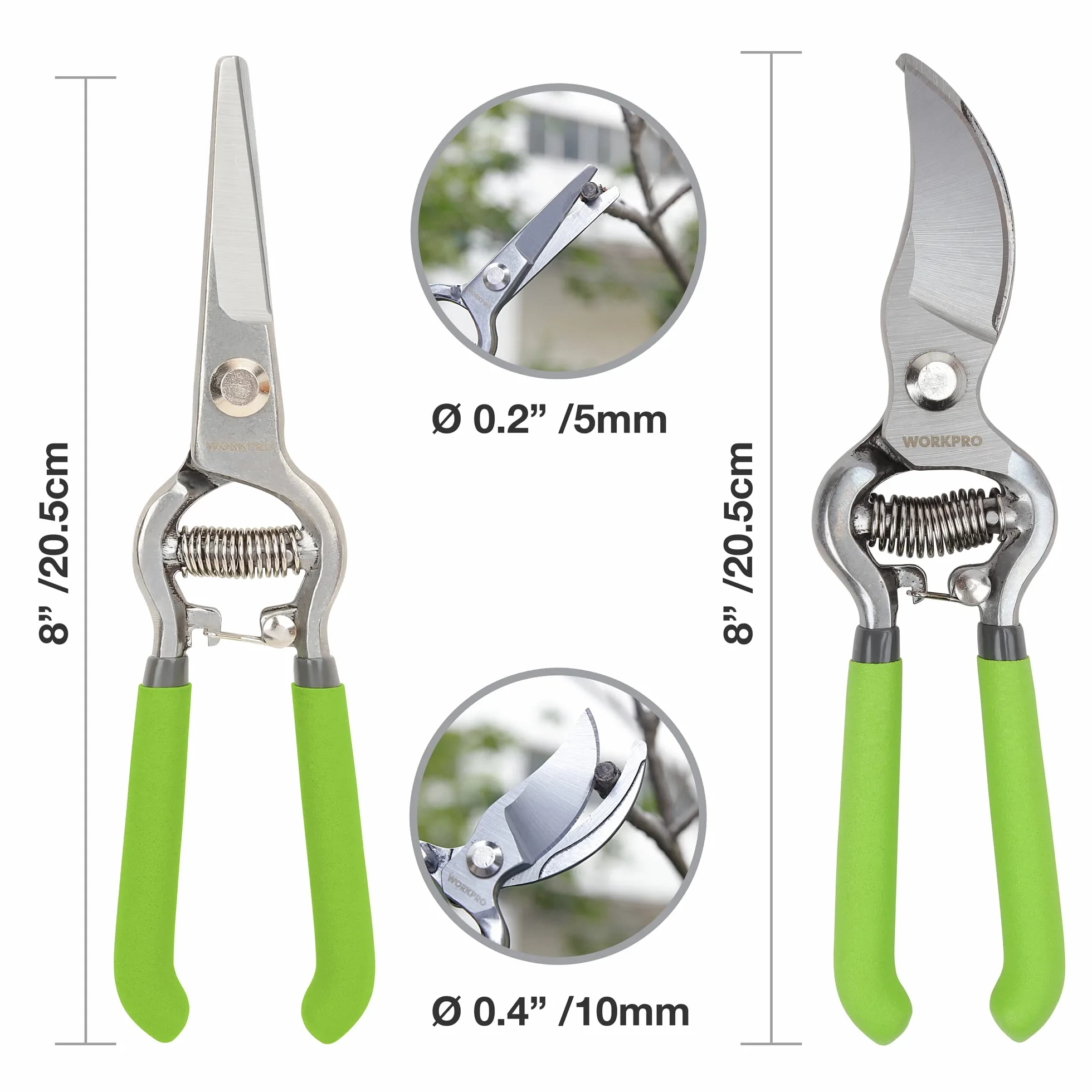 WORKPRO zestaw nożyc ogrodowych 2-częściowy 205mm do roślin drzew róż kwiatów