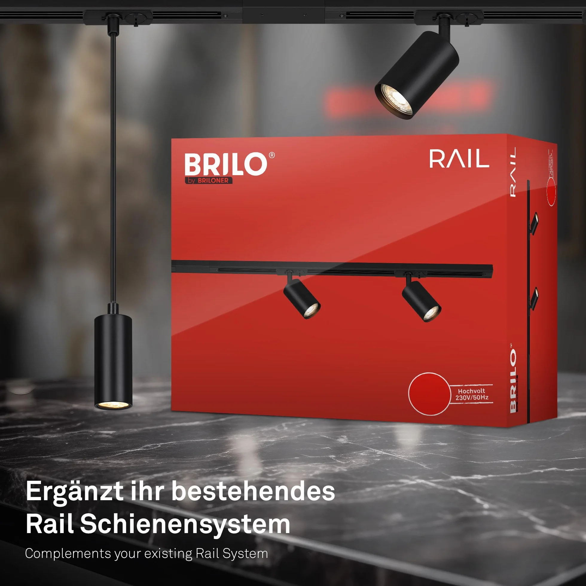 BRILONER - System szynowy Rail szyna zasilająca, akcesoria, element przedłużający, 0,75 m, czarny