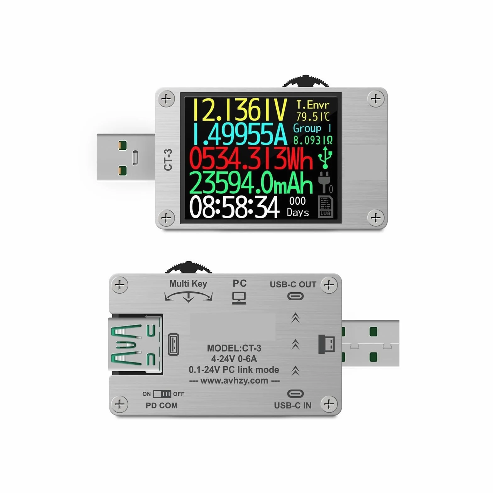Tester USB Miernik mocy USB 3.1 Multimetr cyfrowy Tester prądu Detektor napięcia Interpreter Zintegrowany DC 26V 6A(C3)