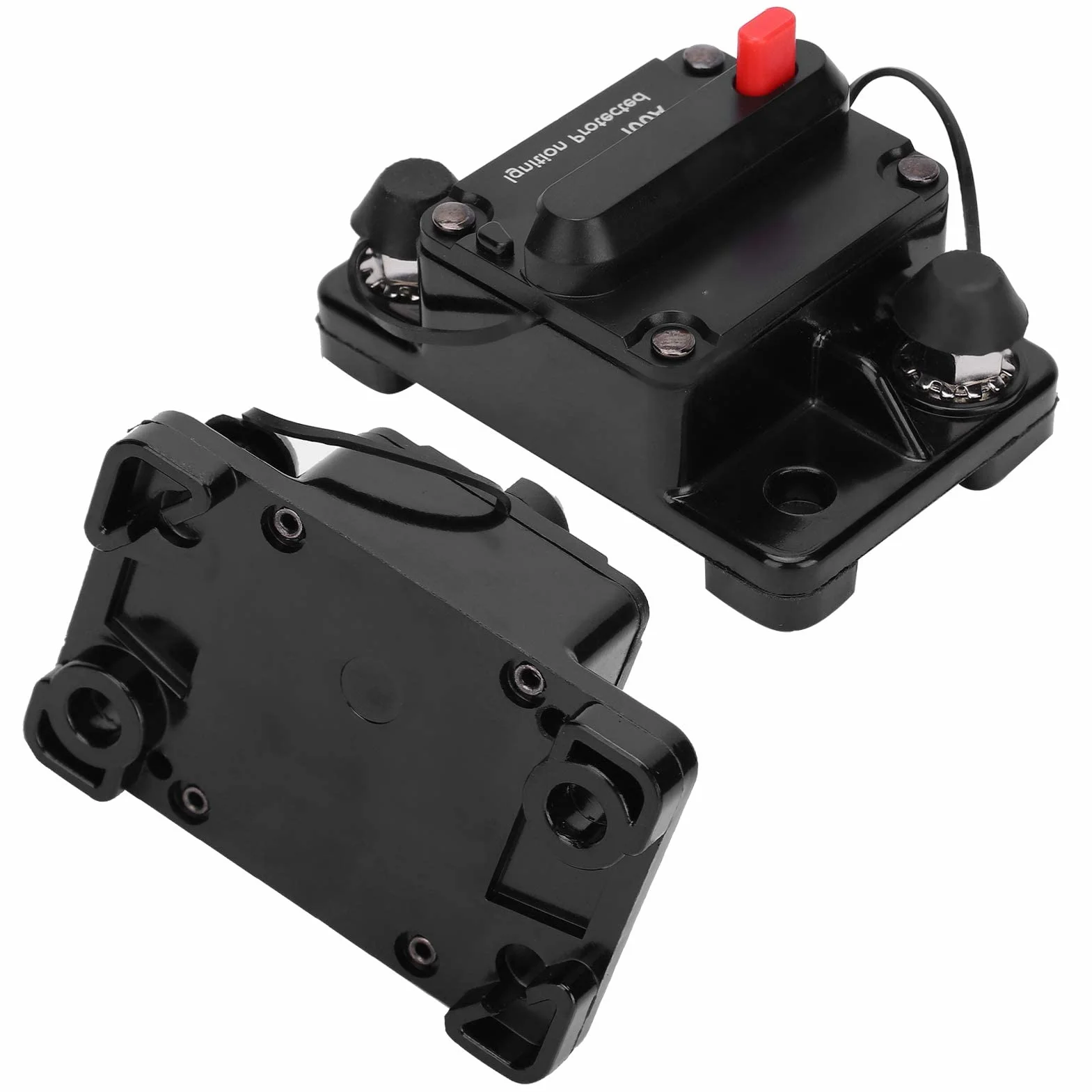 Wyłącznik automatyczny, uchwyt bezpiecznika z automatycznym resetowaniem, wodoodporny wyłącznik automatyczny z czerwonej miedzi DC12-42V, z wodoodporną plastikową osłoną ochronną (100 A)