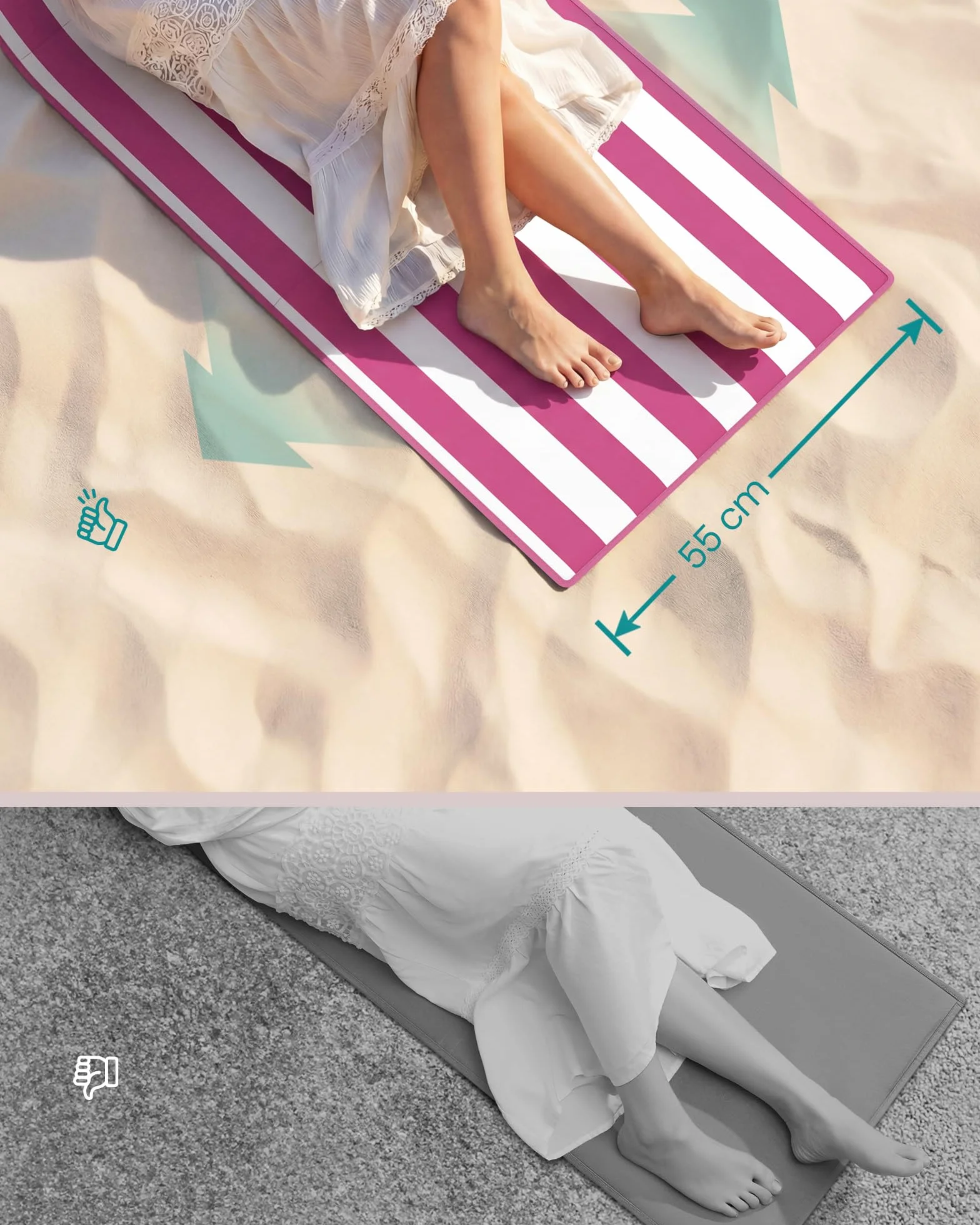 SONGMICS Krzesło plażowe składane 2 szt. 158x55 cm różowo-białe paski