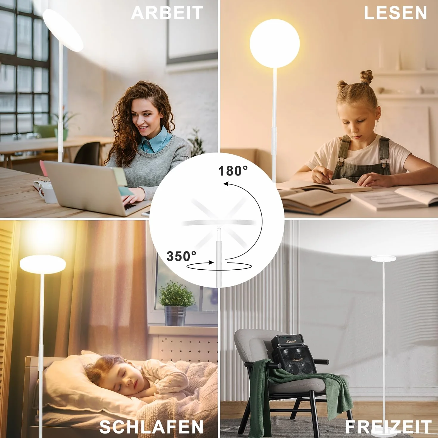 Biały Lampa podłogowa LED, 3600LM 36W Super jasna ściemnialna lampa podłogowa Salon 2700K-6500K Stepless Dimming, zdalne sterowanie i sterowanie dotykowe, nowoczesna lampa podłogowa do Sypialnia Biuro