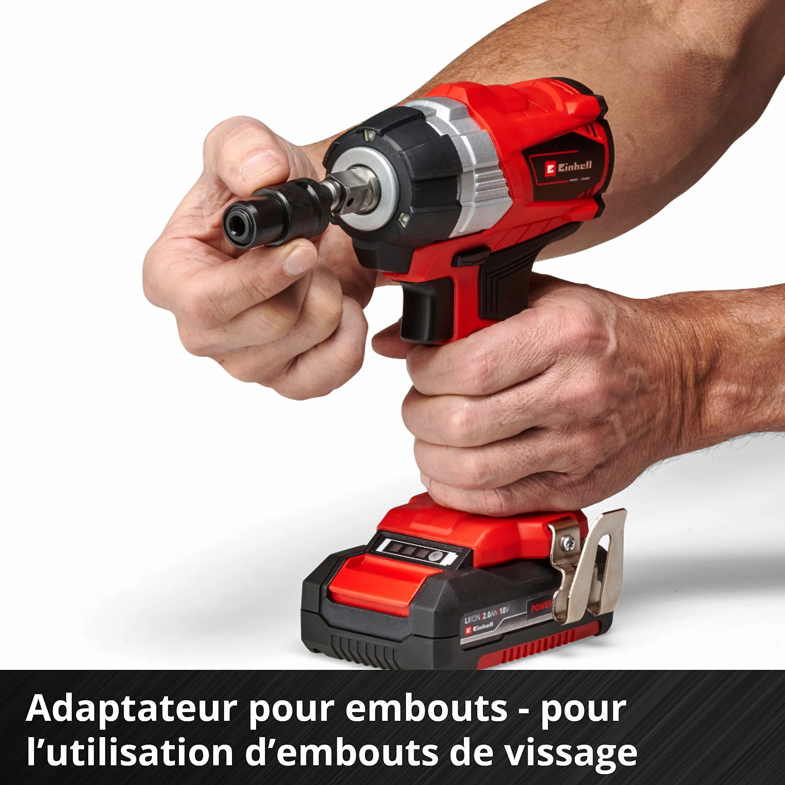 Einhell Wkrętarka udarowa akumulatorowa TP-CW 18 Li BL Solo Power X-Change (litowo-jonowa, 18 V, 215 Nm, oświetlenie LED, adapter do bitów do wkręcania, bez akumulatora i ładowarki)