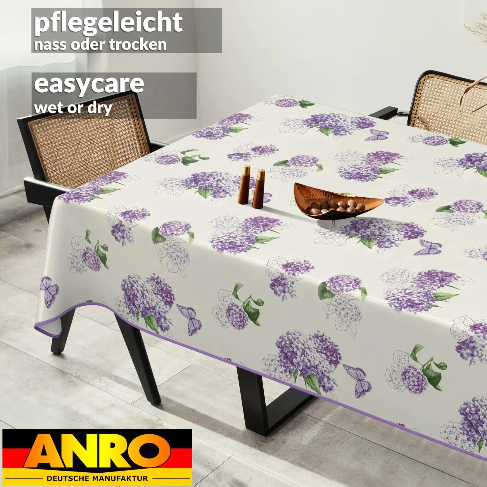 ANRO obrus ceratowy woskowany zmywalny fioletowy okrągły 180 x 120 cm