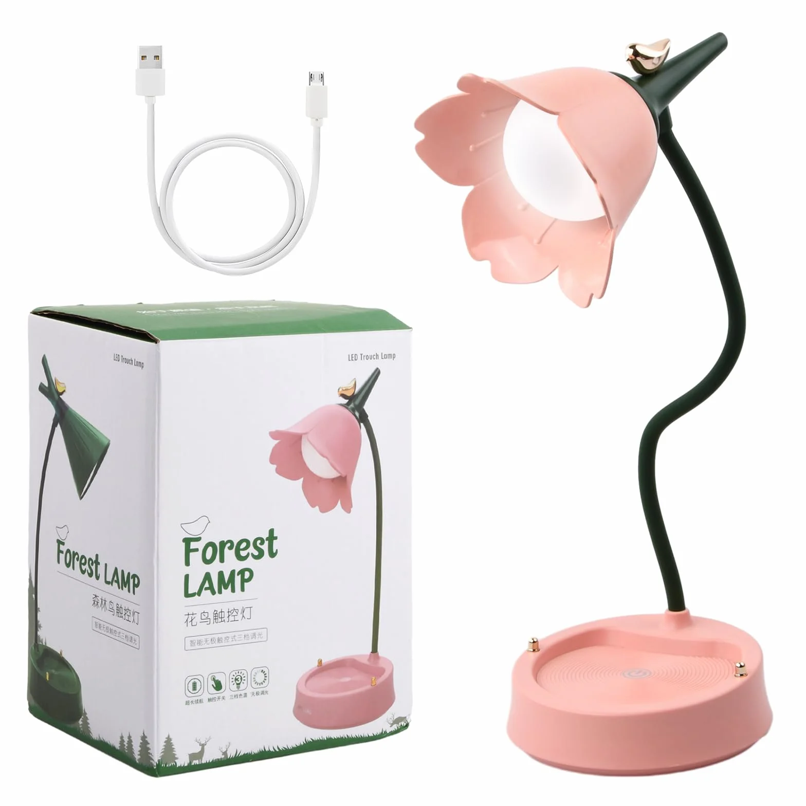 Jinlaili Lampa biurkowa LED dla dzieci, lampa stołowa ładowana przez USB, 3 tryby kolorów, lampka do czytania z regulowanym światłem i czujnikiem dotykowym, bezprzewodowa lampa biurkowa LED, lampka