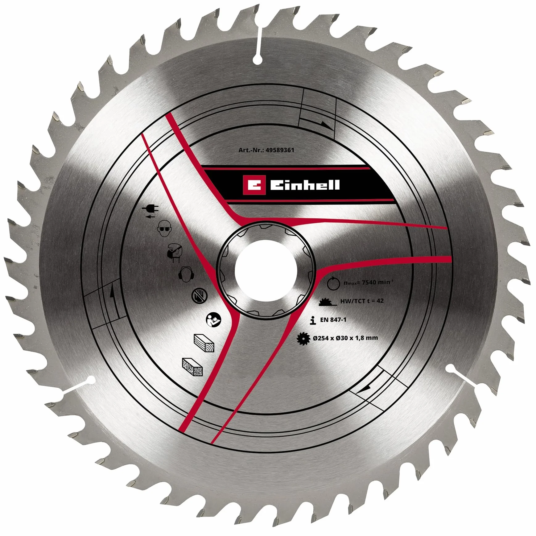 Oryginalny brzeszczot do piły tarczowej Einhell 254 x 30 (akcesoria do pił, Ø 254 mm, uchwyt 30 mm, 42 ząbkowane zęby, szerokość cięcia 1,8 mm, do cięć ukośnych z nasadką)