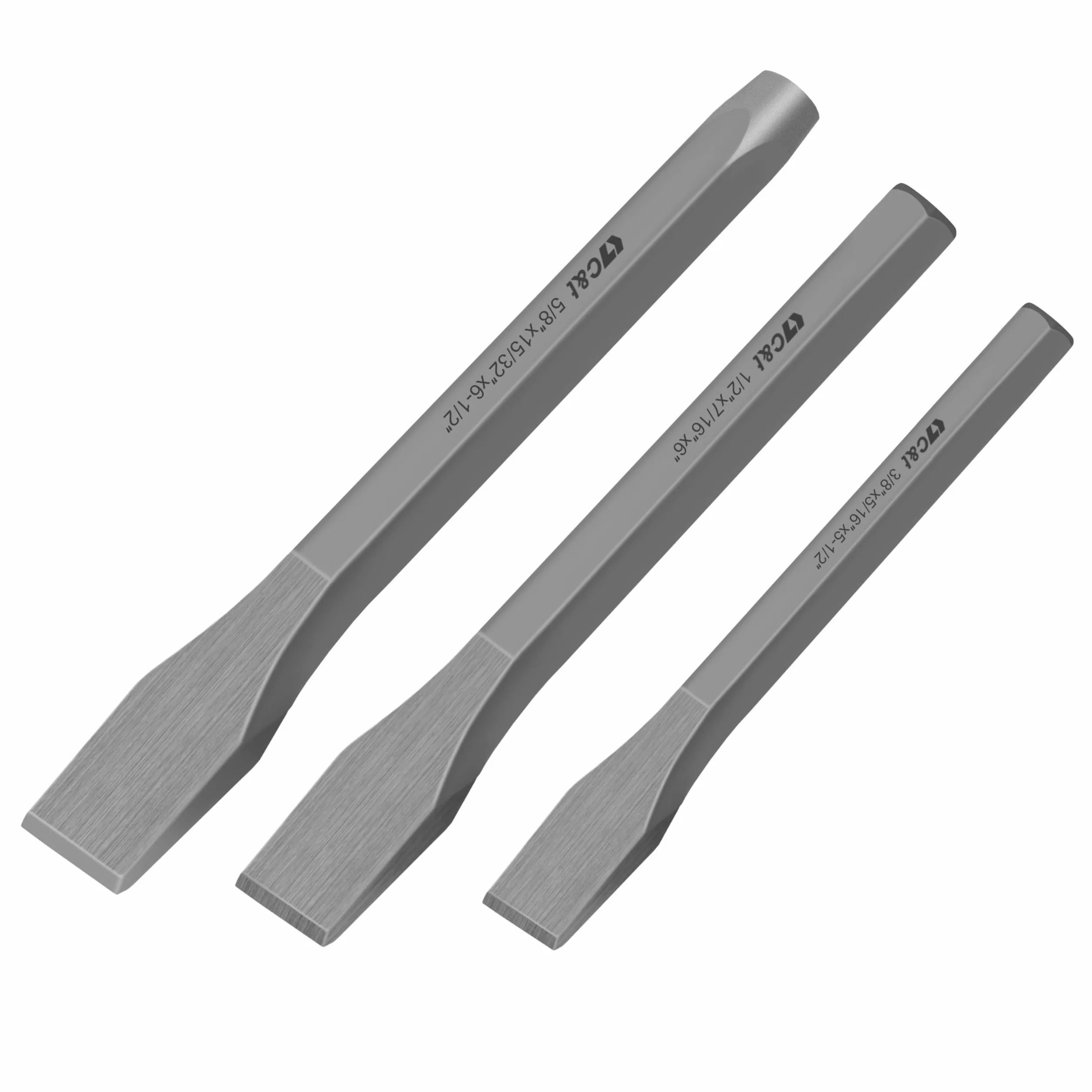 C&T 3-częściowy zestaw wytrzymałych uniwersalnych dłut na zimno, 3/8, 1/2, 5/20.3 cm, do stolarstwa, obróbki metalu, prac stolarskich i murarskich