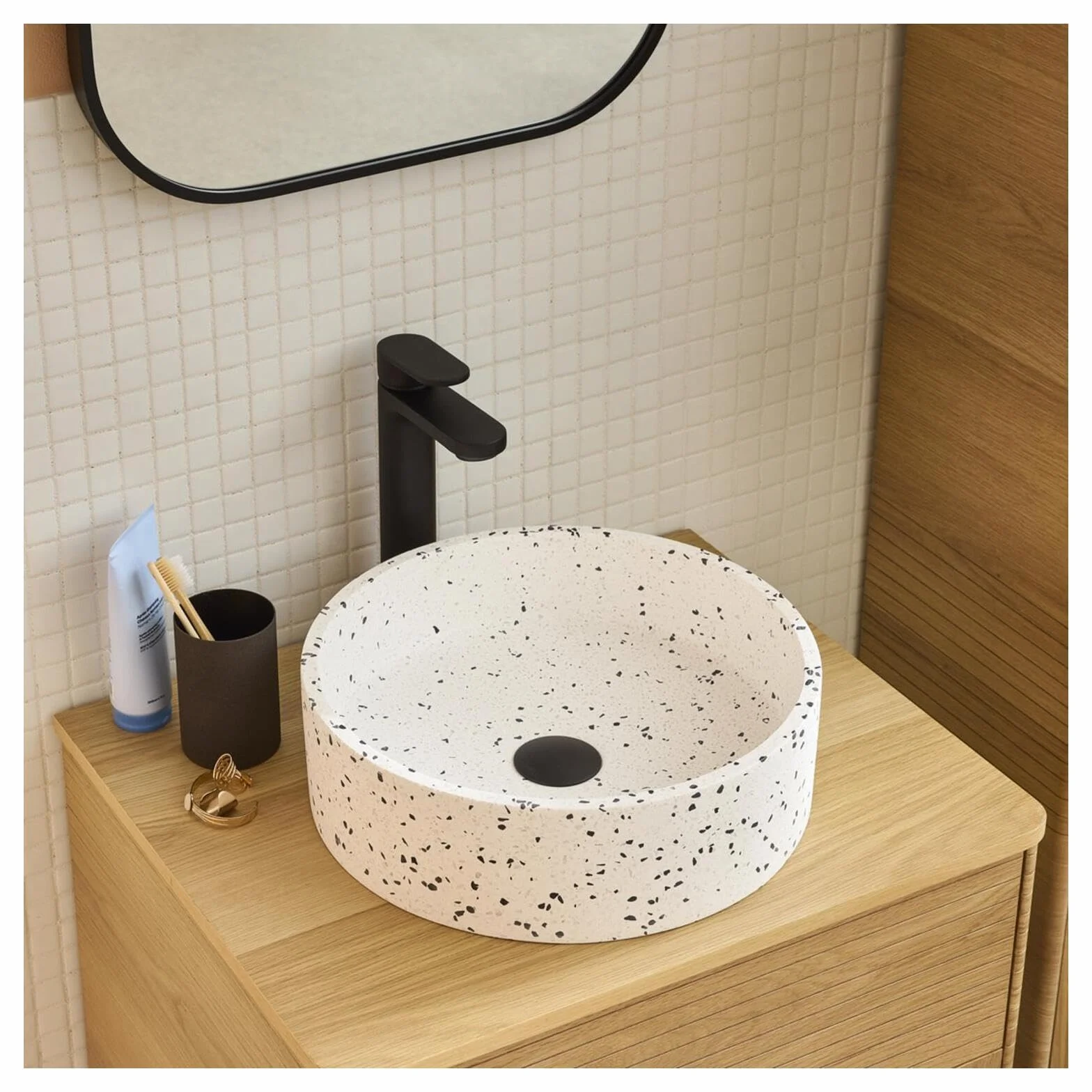Okrągły umywalka z lastryko biały D38cm Mila