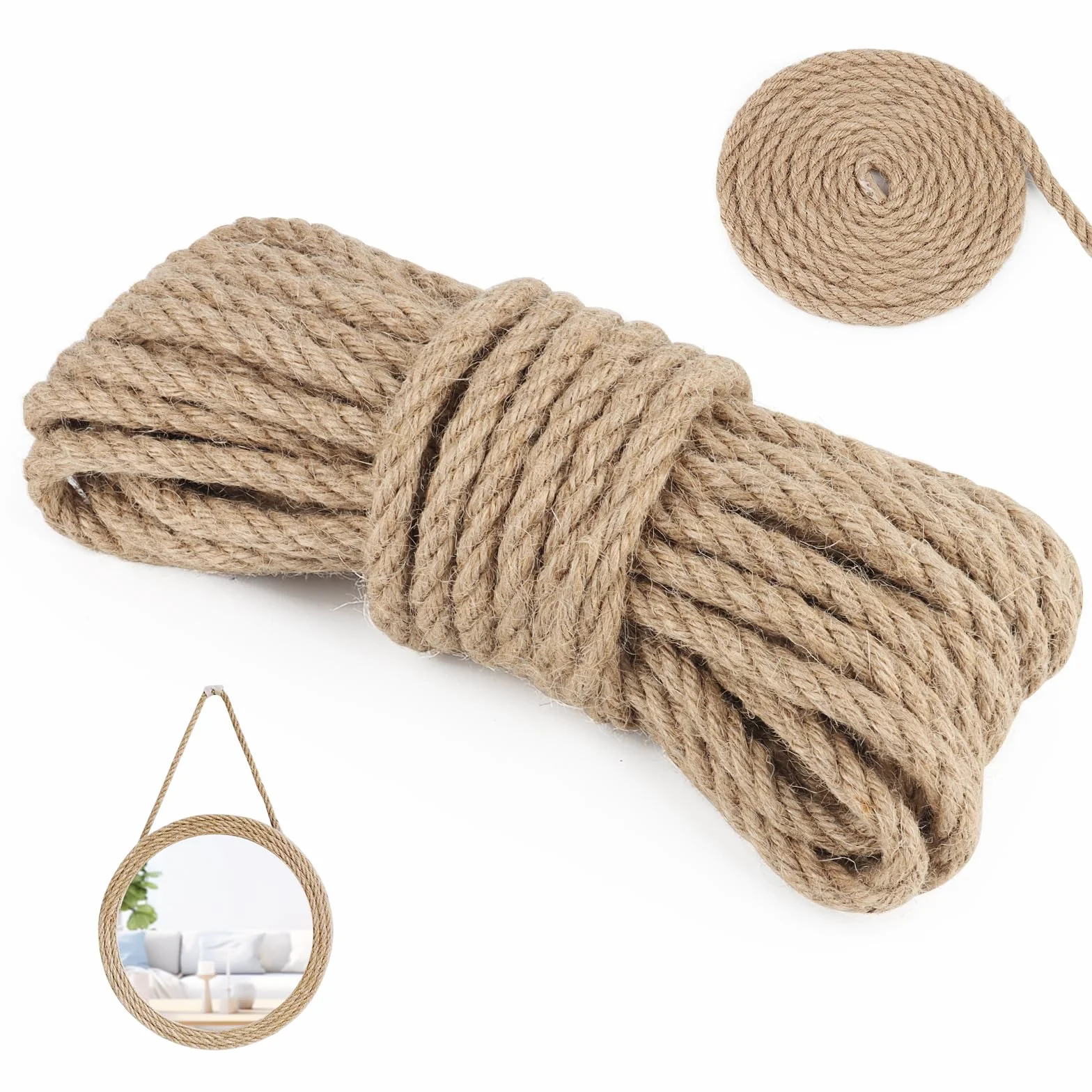 Lina konopna, 10 mm x 10 m Lina jutowa naturalna Lina sznurkowa jutowy Grubość 10 mm Brązowy Sznur do pakowania Lina poręczowa do ogrodu DIY Dekoracja