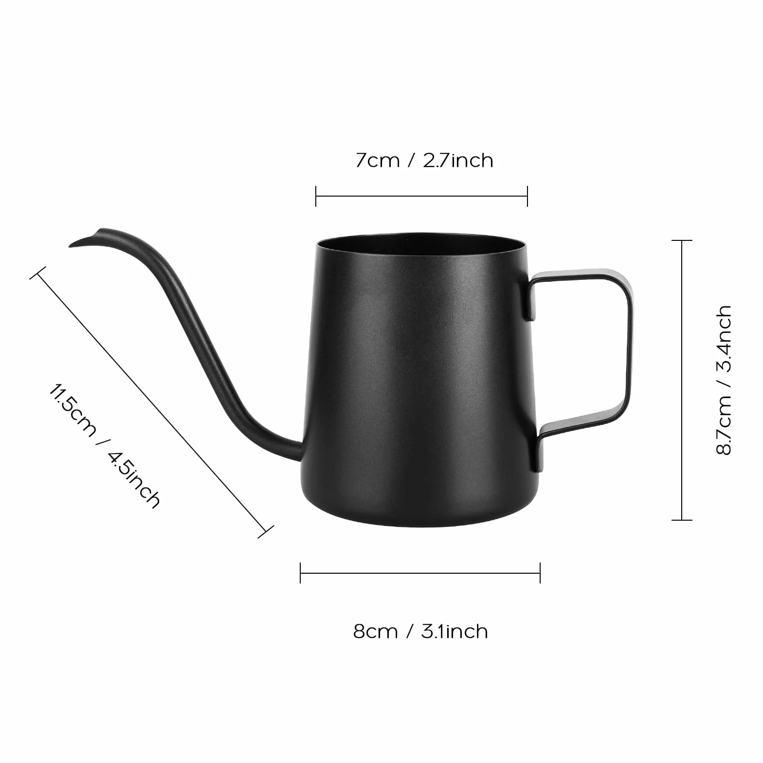 Konewka ze stali nierdzewnej 350 ml czarna mini z długim wylewką do roślin