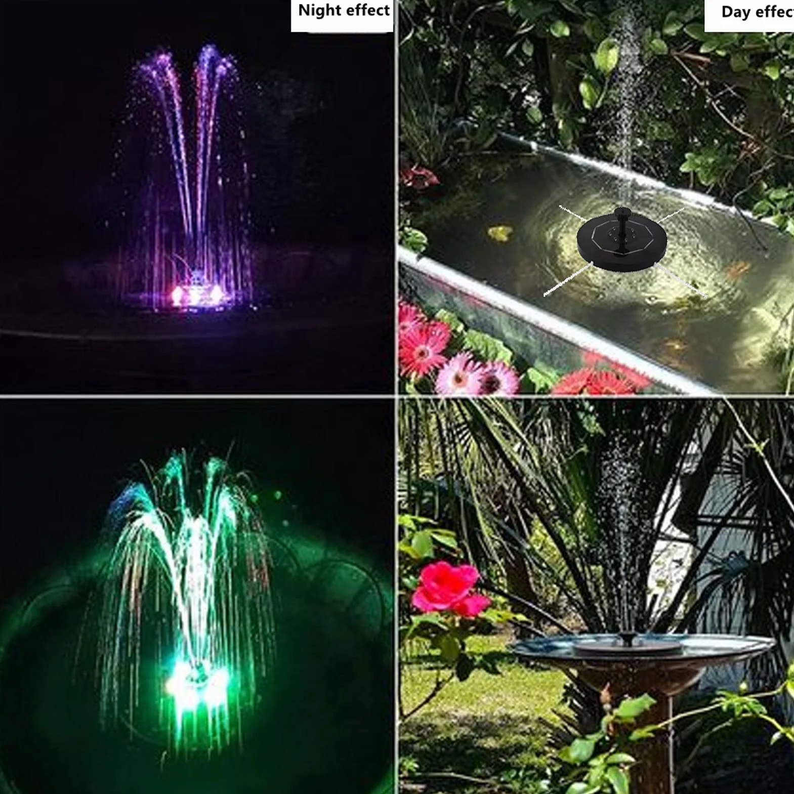 LED Solarna pompa fontannowa 3.5W, fontanna do kąpieli z 7 kolorowymi diodami LED, bateria 1800mAh, 6 dysz, czarna dysza