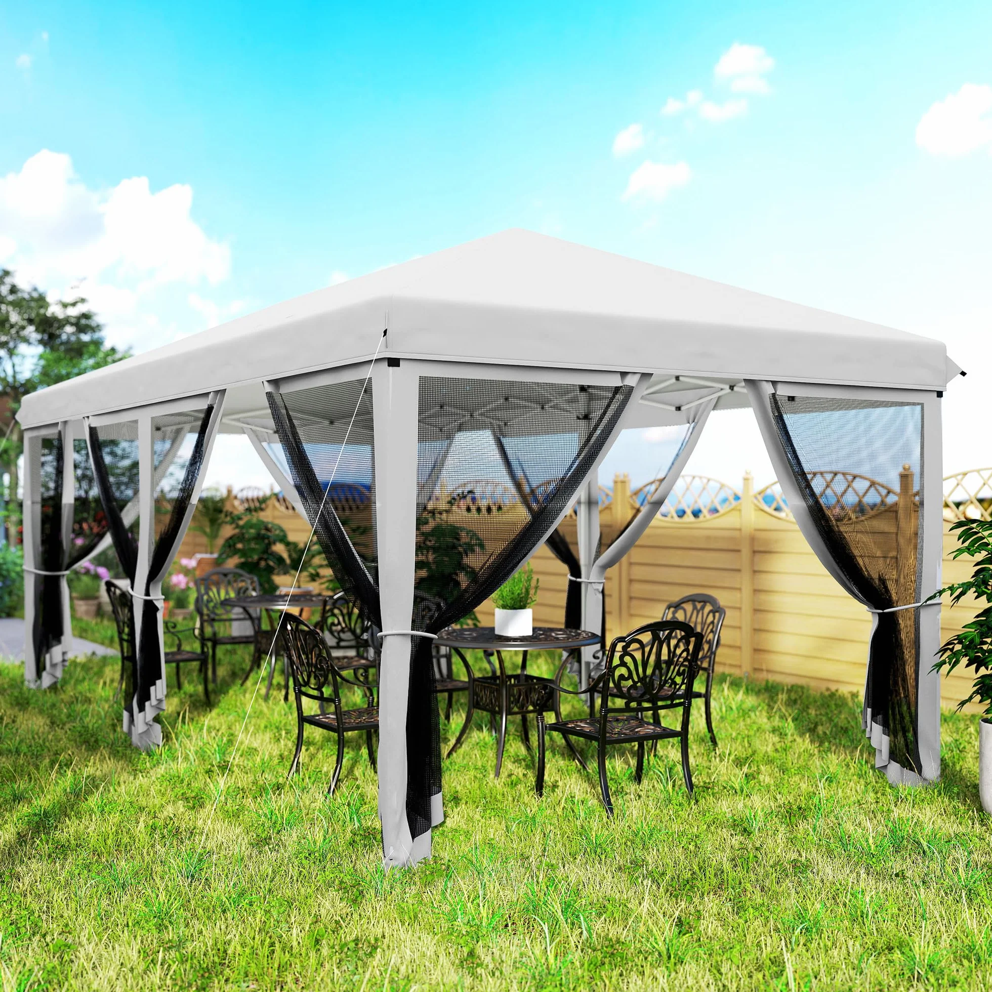 Outsunny Składany pawilon ogrodowy 6 x 3 m z moskitierami UV torba biały