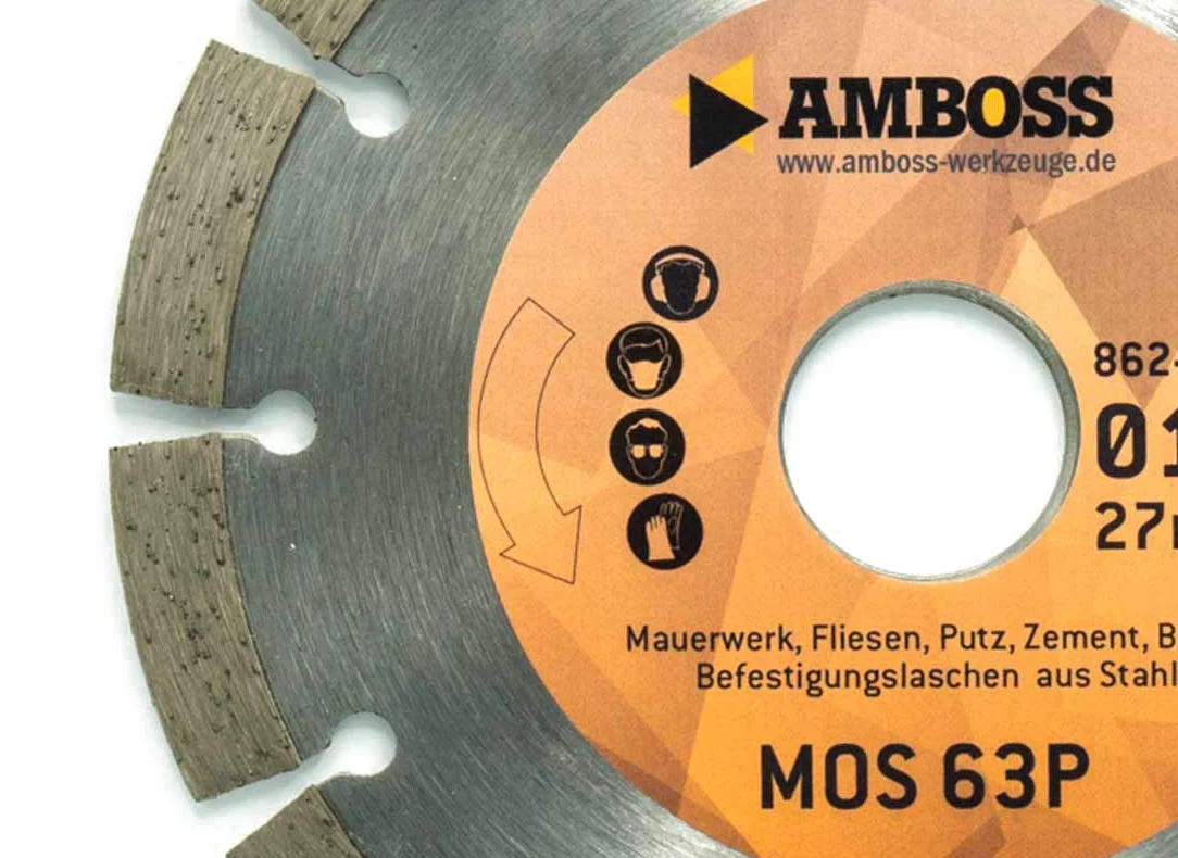 Amboss MOS 63P - diamentowa tarcza tnąca do frezowania montażowego Beppo FFS 150S, 151S, 151SE - mur/płytki/tynk/beton / nakładki ze stali | Ø 150 mm x 27 mm | wysokość segmentu: 10 mm (spiekane)