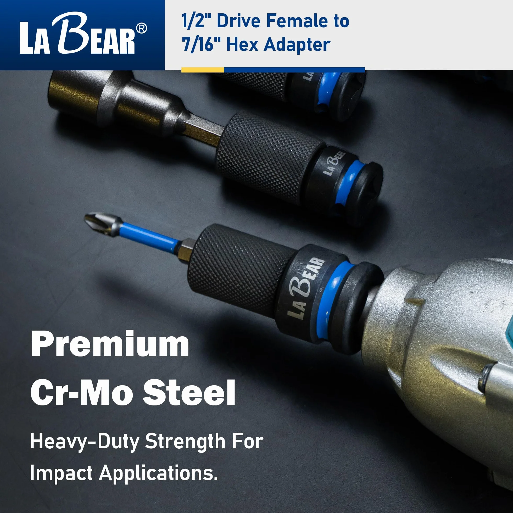 LABEAR TOOL Adapter klucza udarowego, napęd żeński 1/5.1 cm na konwerter sześciokątny 7/40.6 cm, szybkie zwalnianie, uchwyt szybkiej wymiany, adapter do wiertarki udarowej, stalowe klucze grzechotkowe