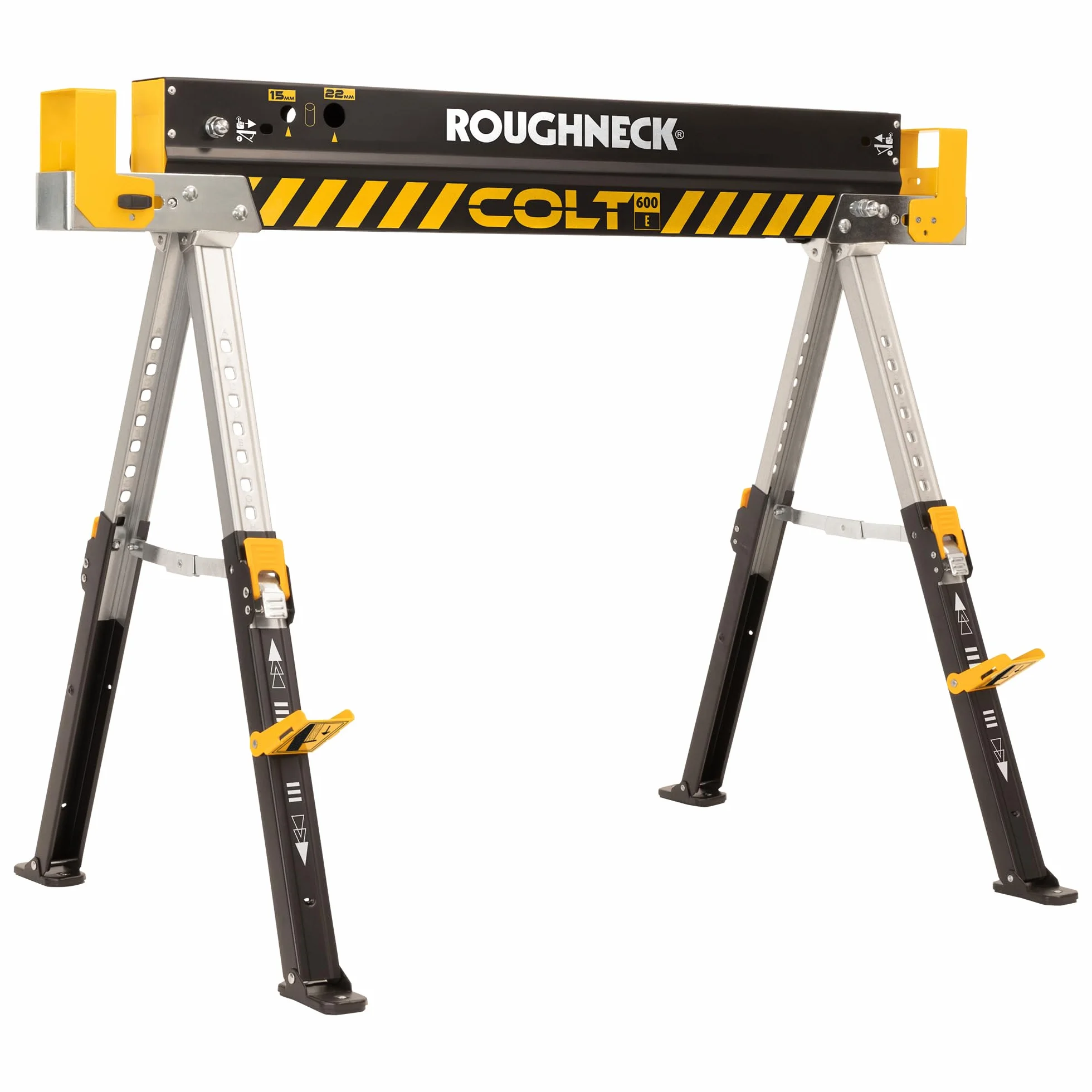 ROUGHNECK® Colt 600E Chevalet de sciage en acier très résistant Capacité de charge 589 kg avec pieds réglables en hauteur pour le travail du bois et la construction