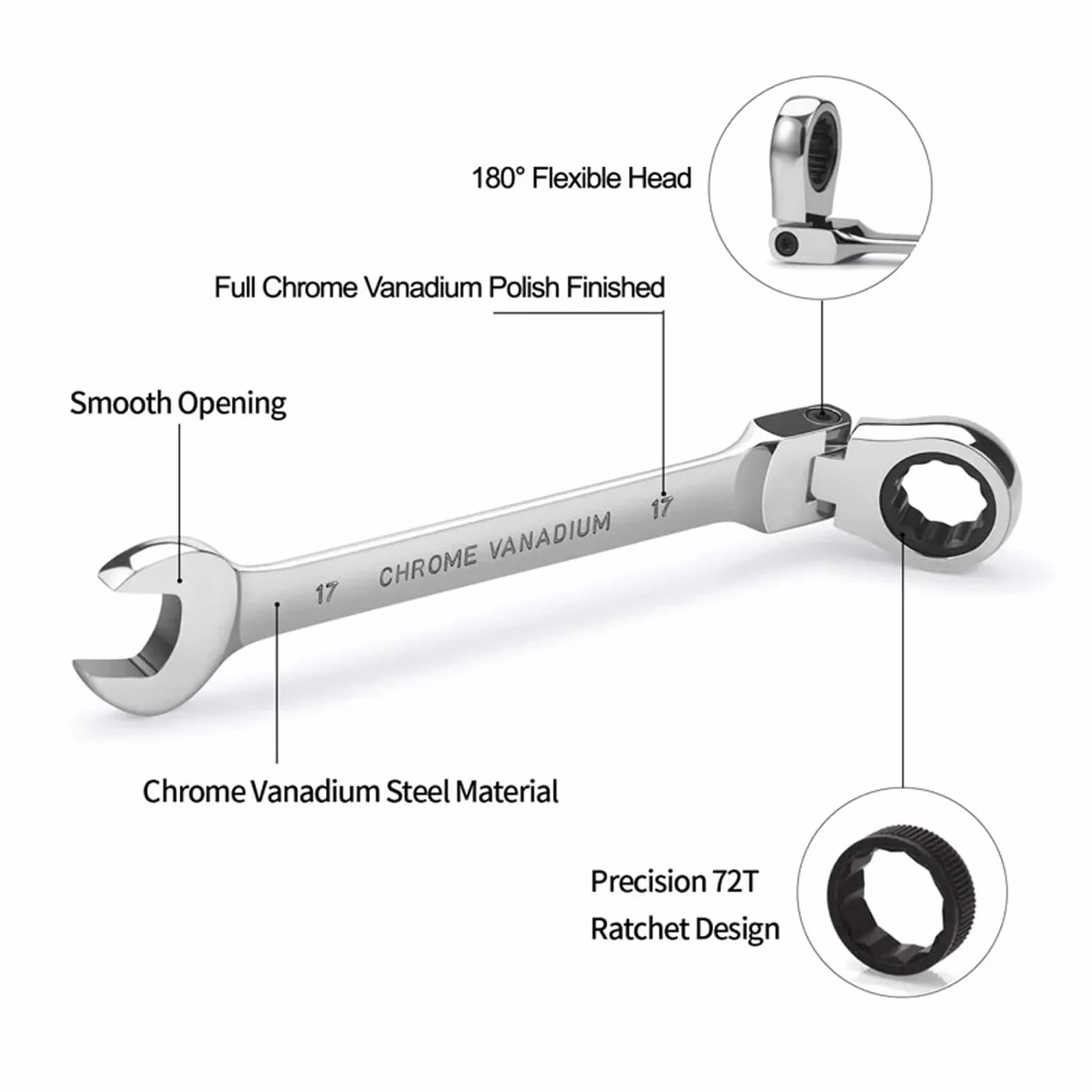 Zestaw 12 Kluczy Grzechotkowych Flex-Head, Metryczne Klucze Płasko-oczkowe Z Grzechotką, CR-V Gear Spanner Torbą Organizacyjną Precyzja W Ciasnych Przestrzeniach(12pcs(8-22mm))