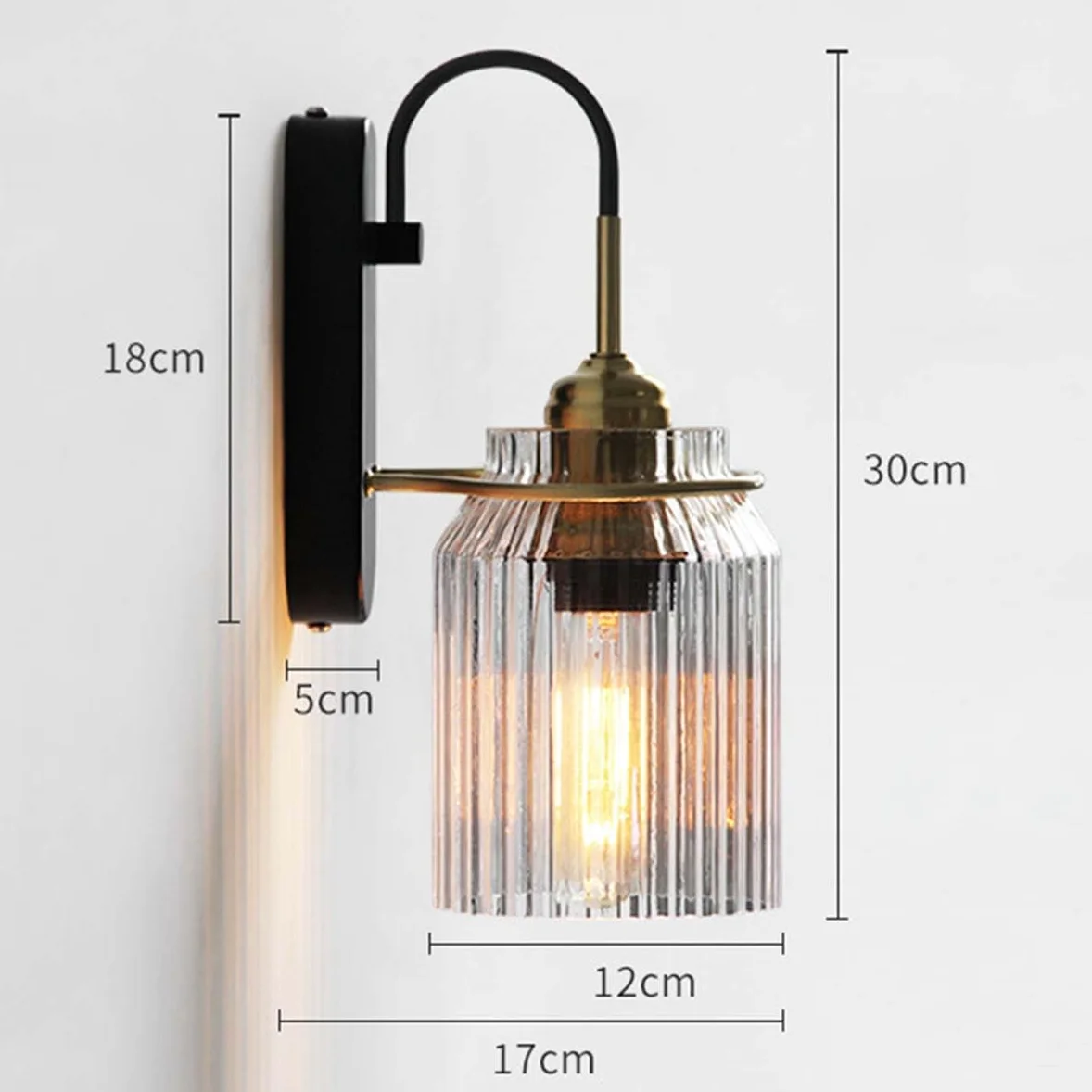 Szklana lampa ścienna E27 w stylu vintage, lampa ścienna do wnętrz w stylu industrialnym, retro, w kształcie lejka, kryształowa lampa ścienna z metalową podstawą, lampka nocna, dekoracyjna lampa do s