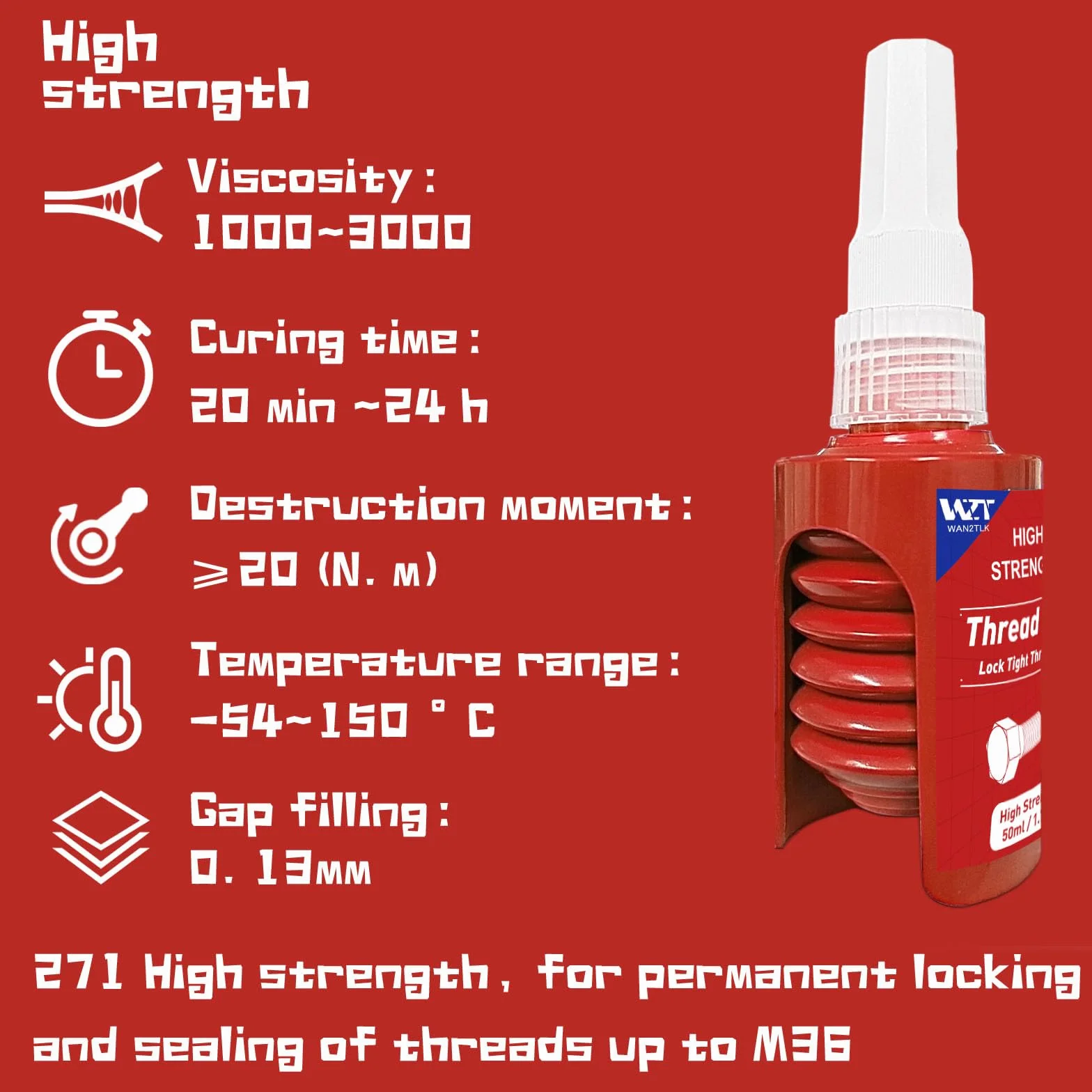 50 ml zabezpieczenie śrub, wysoka wytrzymałość, klej do śrub regulacyjnych, środek zabezpieczający śruby do nakrętek i śrub, zapobieganie poluzowaniu i korozji