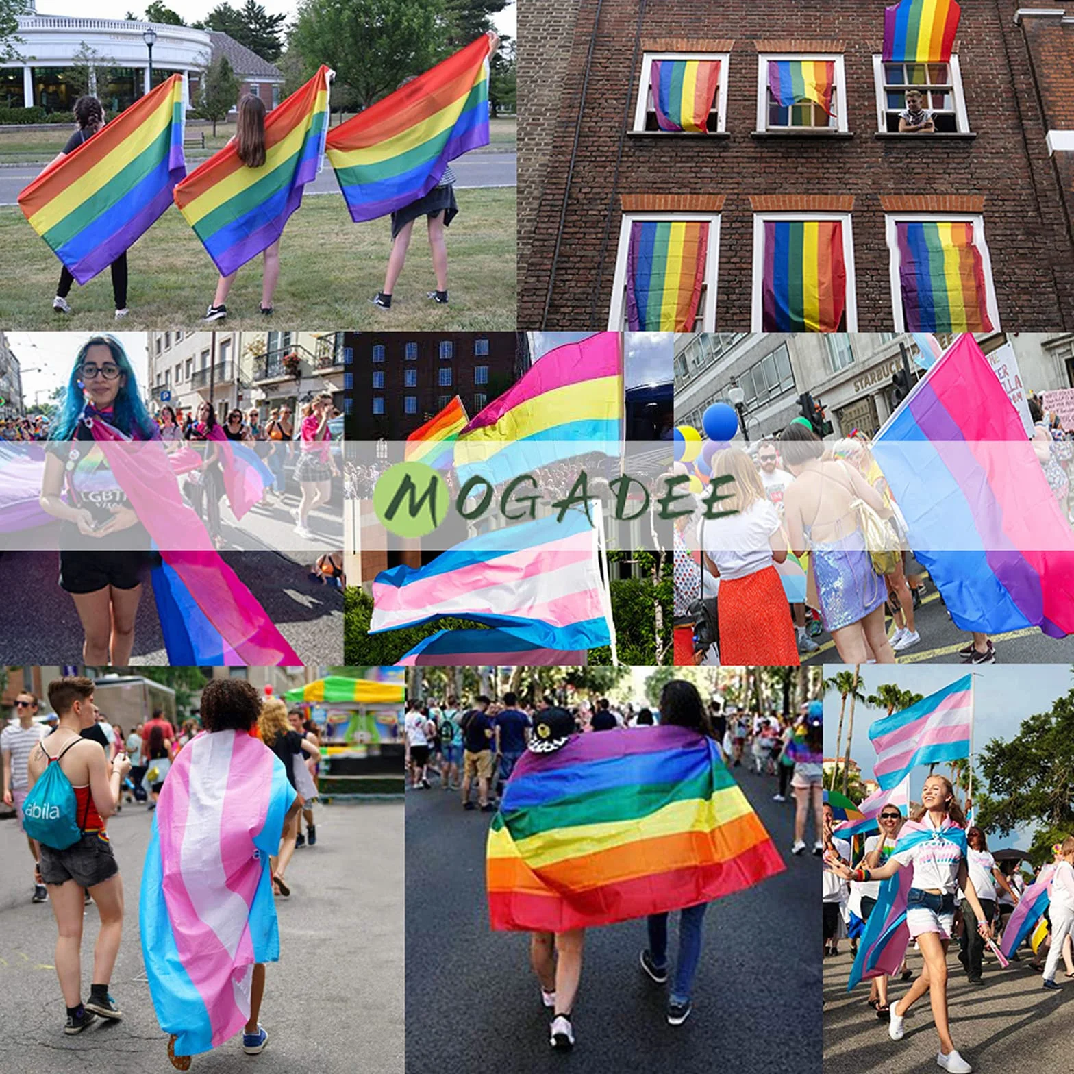 MOGADEE® Flaga transmisyjna, flaga LGBT, 150 x 90 cm, do u?ytku wewn?trz i na zewn?trz, ró?ne wakacje, odporna na wiatr i deszcz flaga Gay Pride z oczkami z mosi?dzu (transgender)